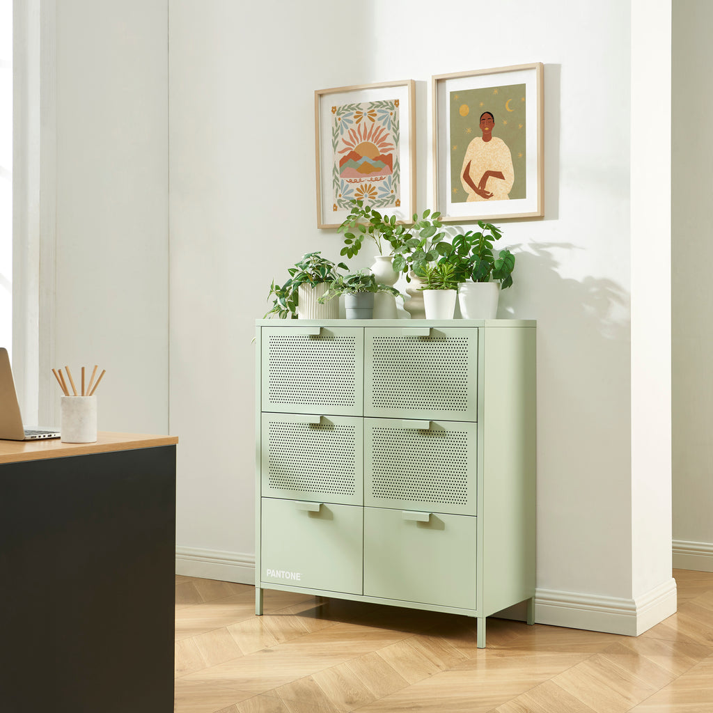 PANTONE® Metal Large Chest of Drawers – Almond green
