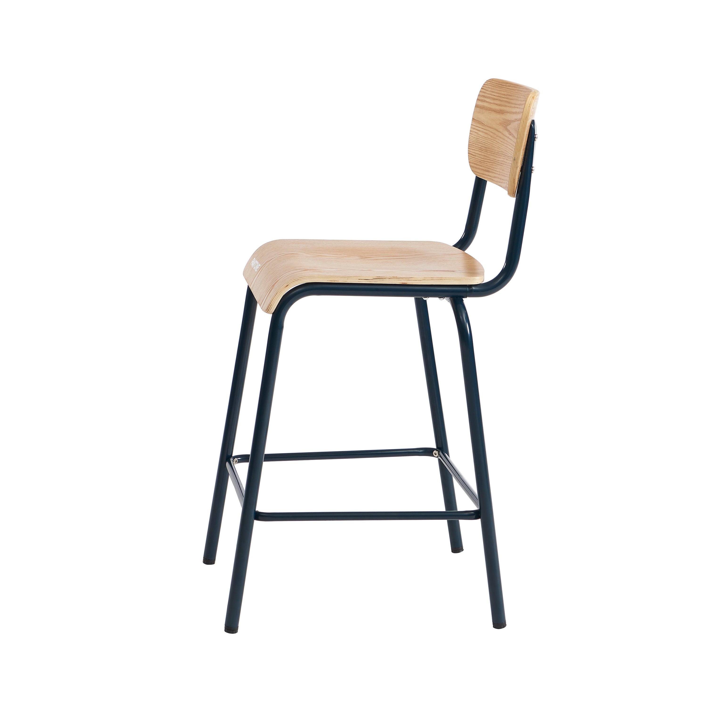 PANTONE® Set of 2 Bar Chairs with Ash Veneer Seat and Metal Legs – Midnight blue