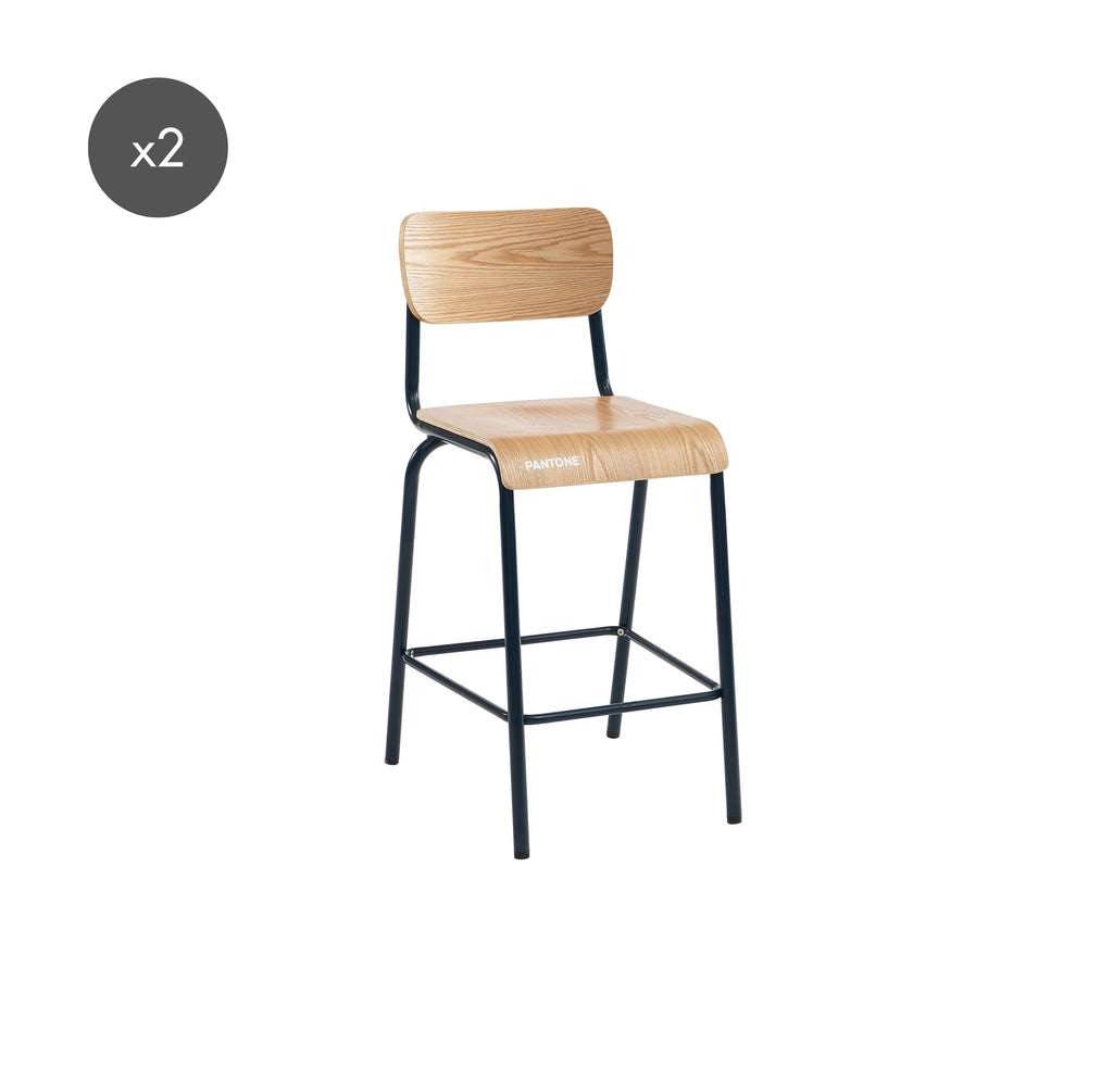 PANTONE® Set of 2 Bar Chairs with Ash Veneer Seat and Metal Legs