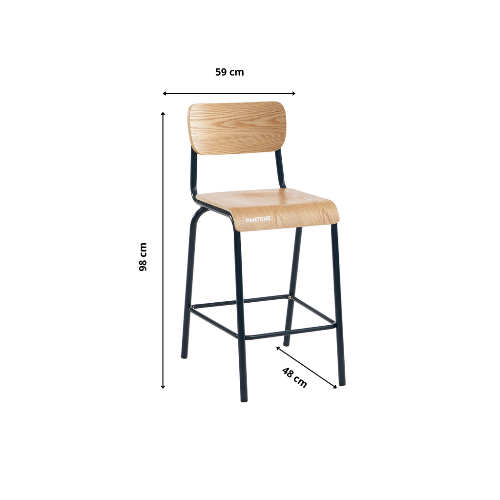 PANTONE® Set of 2 Bar Chairs with Ash Veneer Seat and Metal Legs
