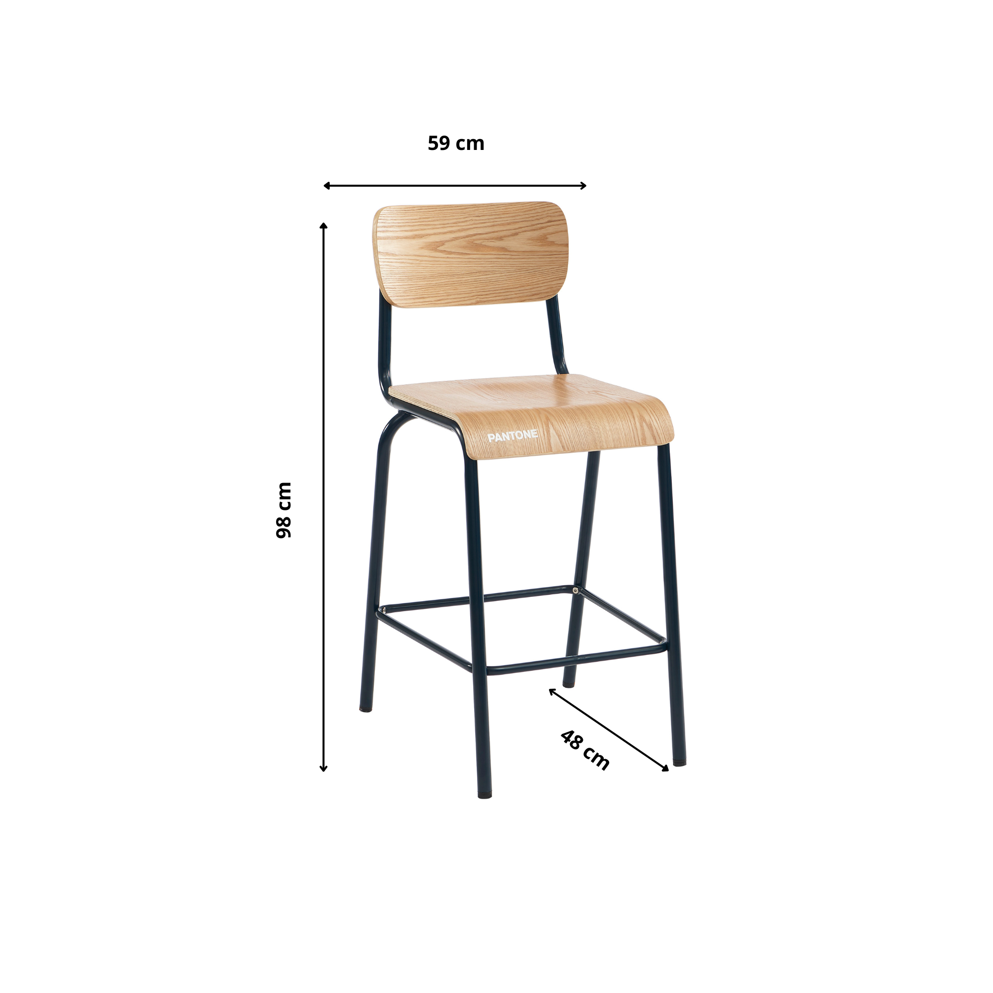 PANTONE® Set of 2 Bar Chairs with Ash Veneer Seat and Metal Legs