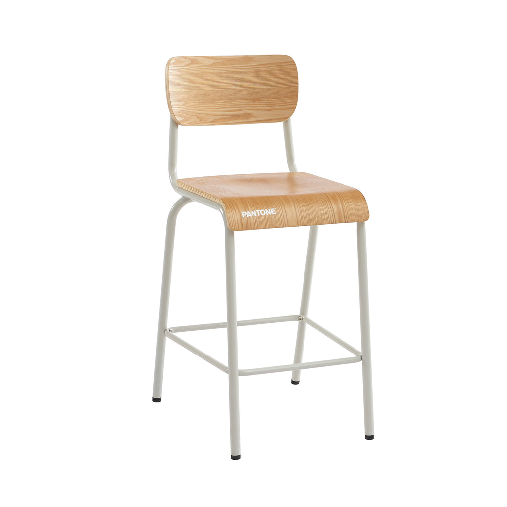 PANTONE® Set of 2 Bar Chairs with Ash Veneer Seat and Metal Legs – Sand