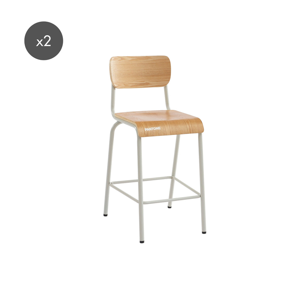 PANTONE® Set of 2 Bar Chairs with Ash Veneer Seat and Metal Legs