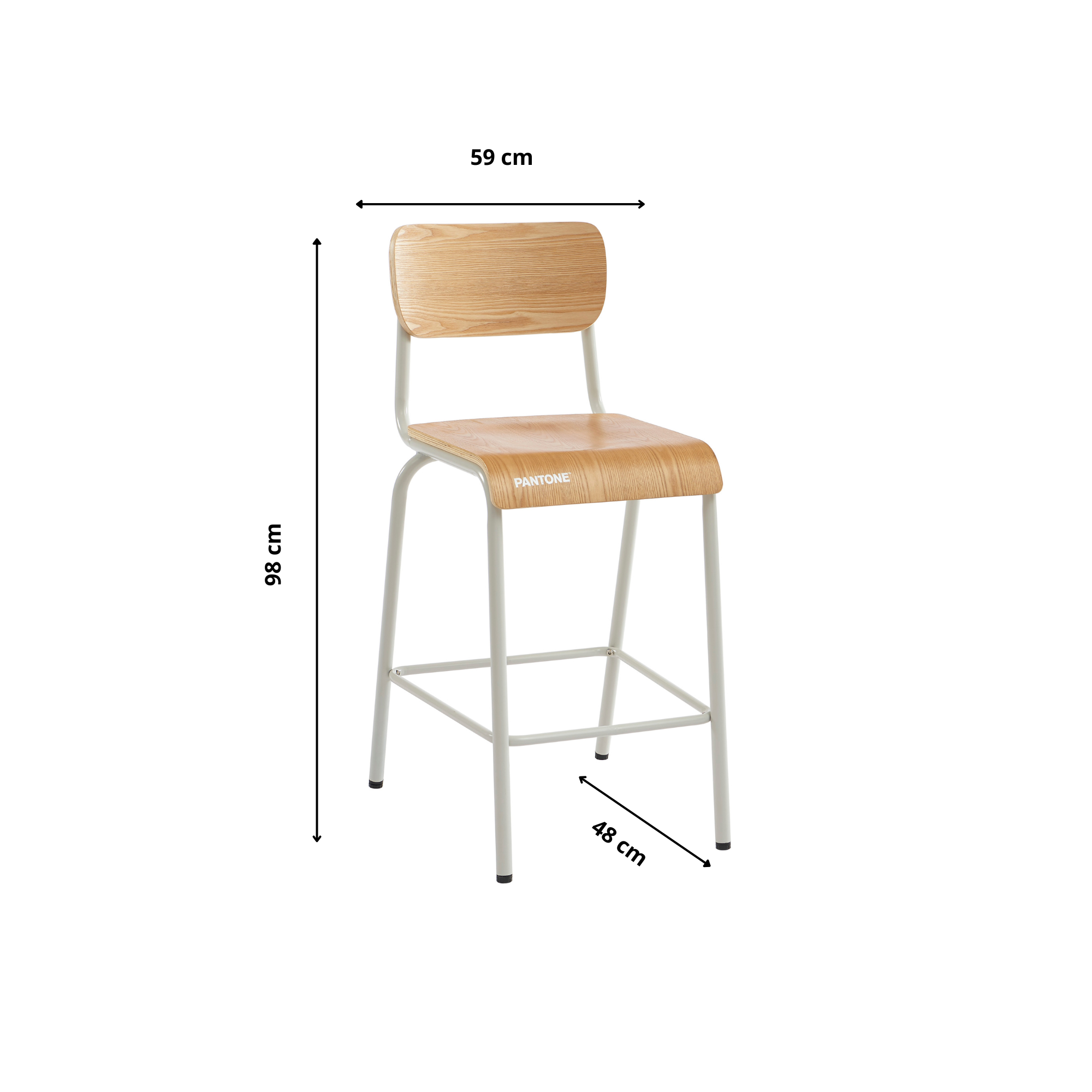 PANTONE® Set of 2 Bar Chairs with Ash Veneer Seat and Metal Legs