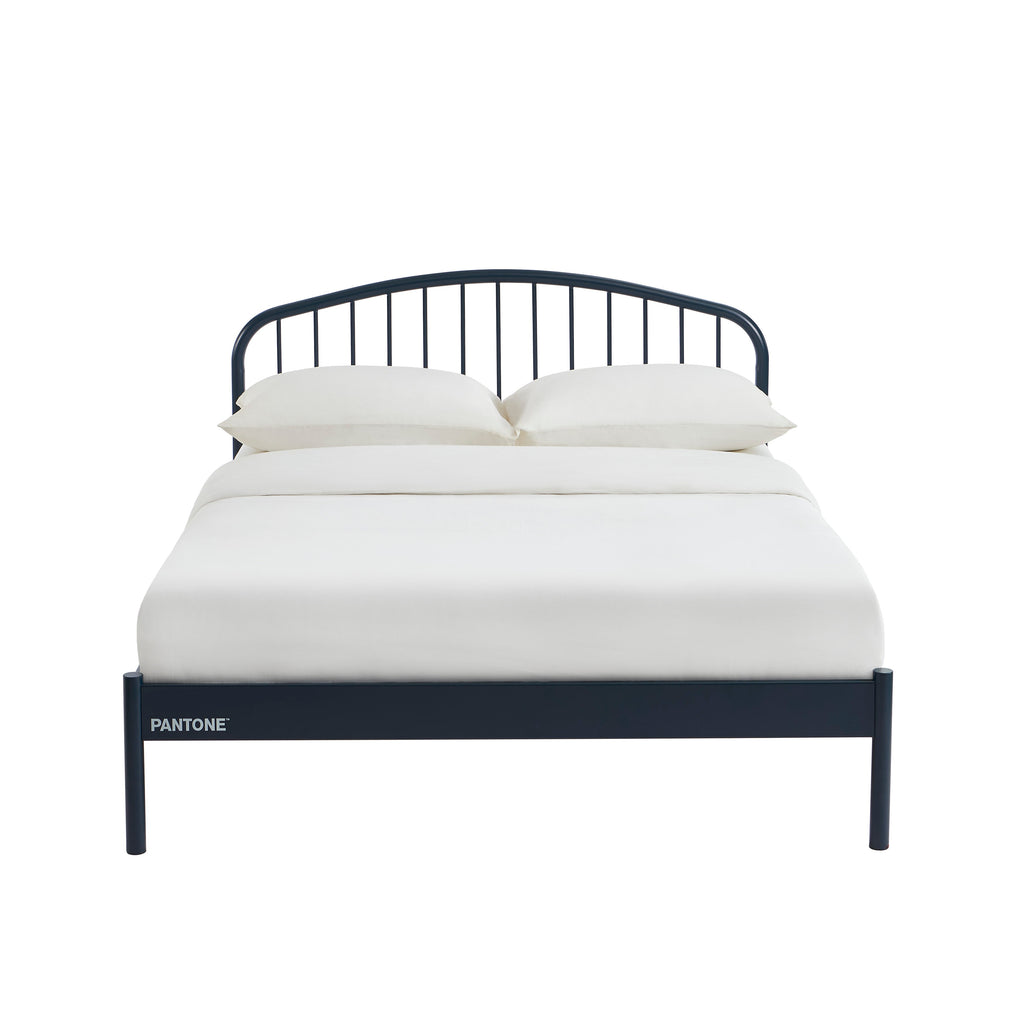 PANTONE® Metal Bed with Integrated Headboard and Slatted Base – Midnight blue