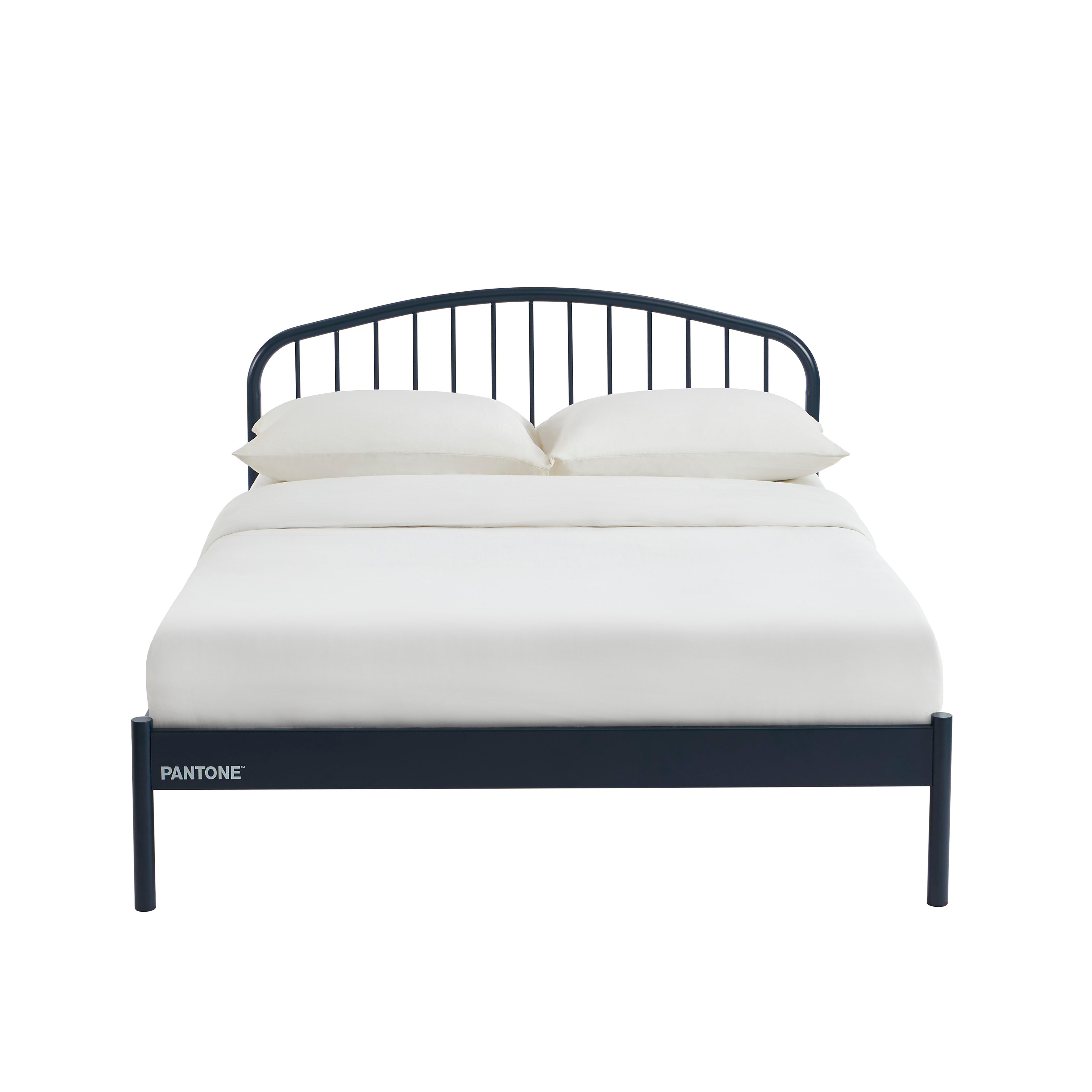 PANTONE® Metal Bed with Integrated Headboard and Slatted Base – Midnight blue