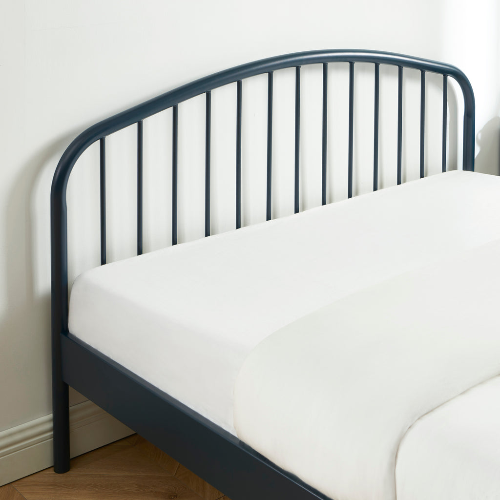 PANTONE® Metal Bed with Integrated Headboard and Slatted Base – Midnight blue