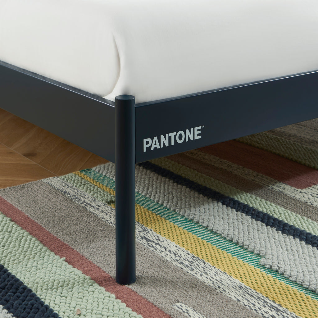 PANTONE® Metal Bed with Integrated Headboard and Slatted Base – Midnight blue