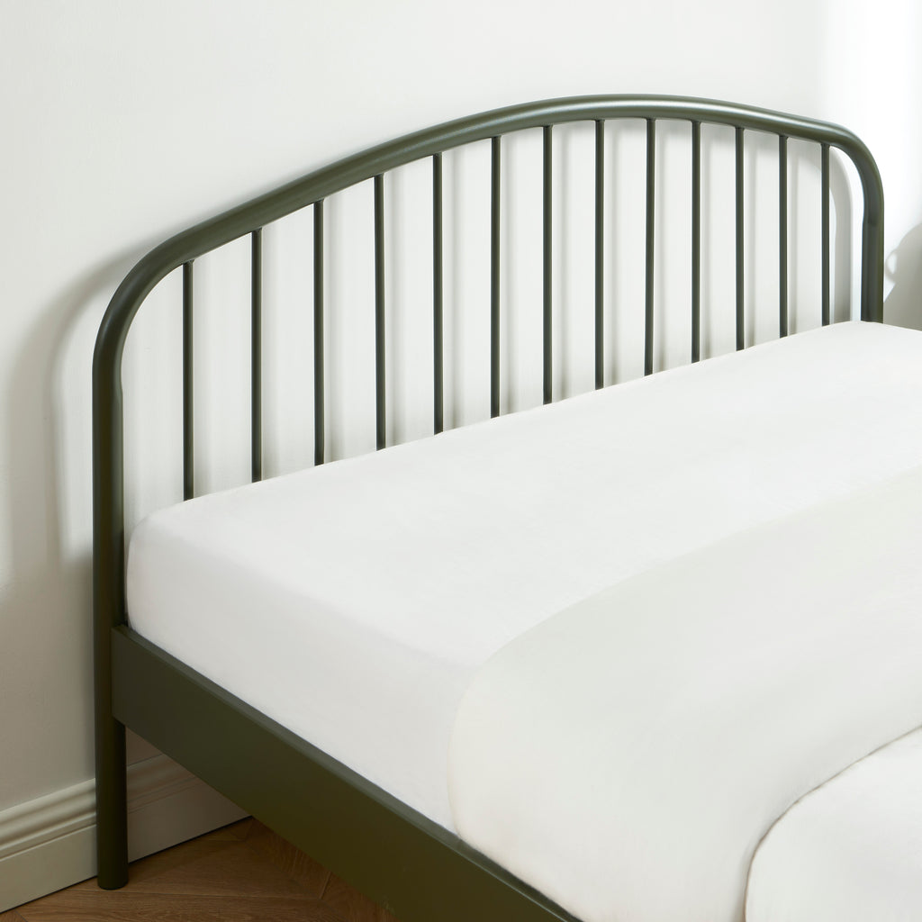 PANTONE® Metal Bed with Integrated Headboard and Slatted Base – Olive green