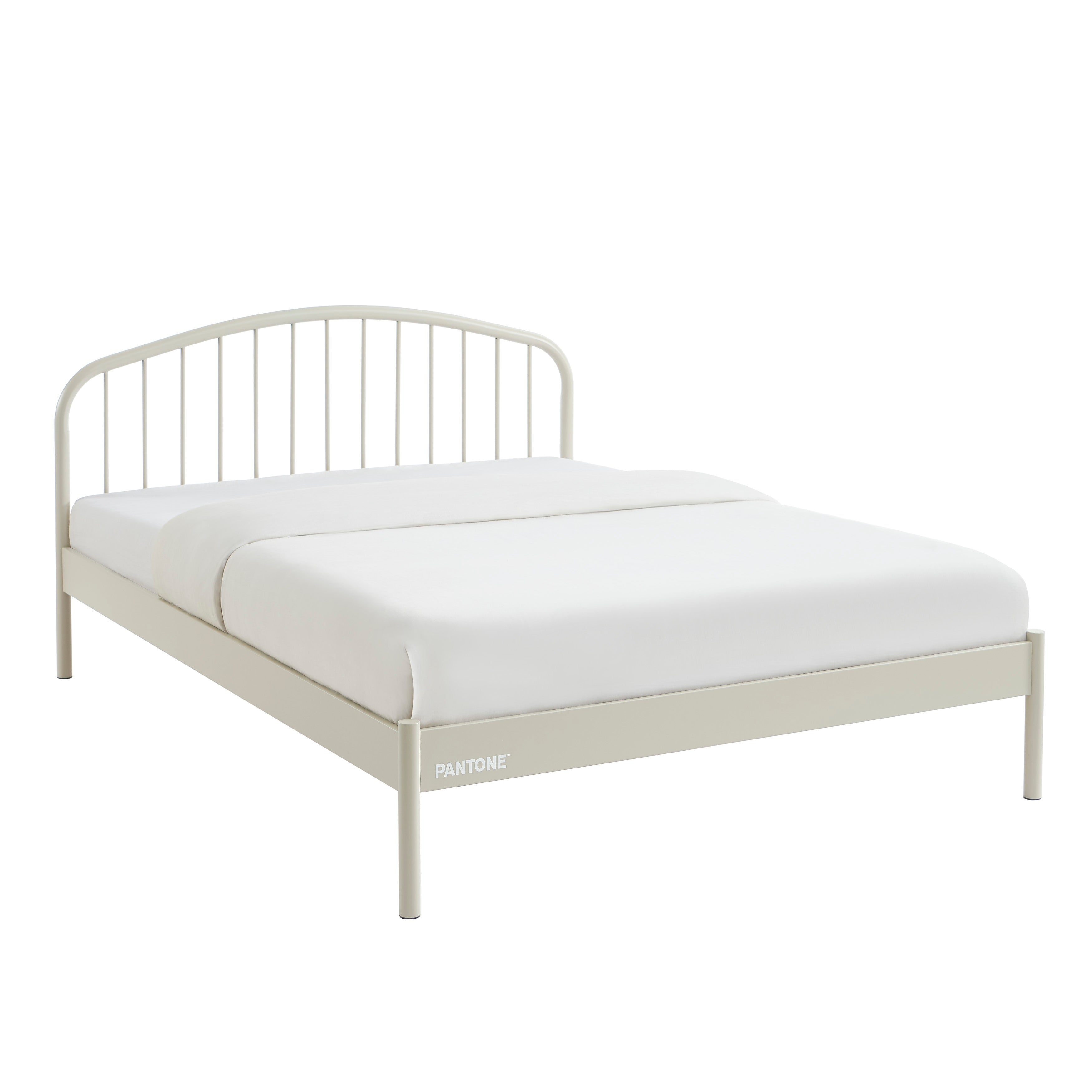 PANTONE® Metal Bed with Integrated Headboard and Slatted Base – Sand