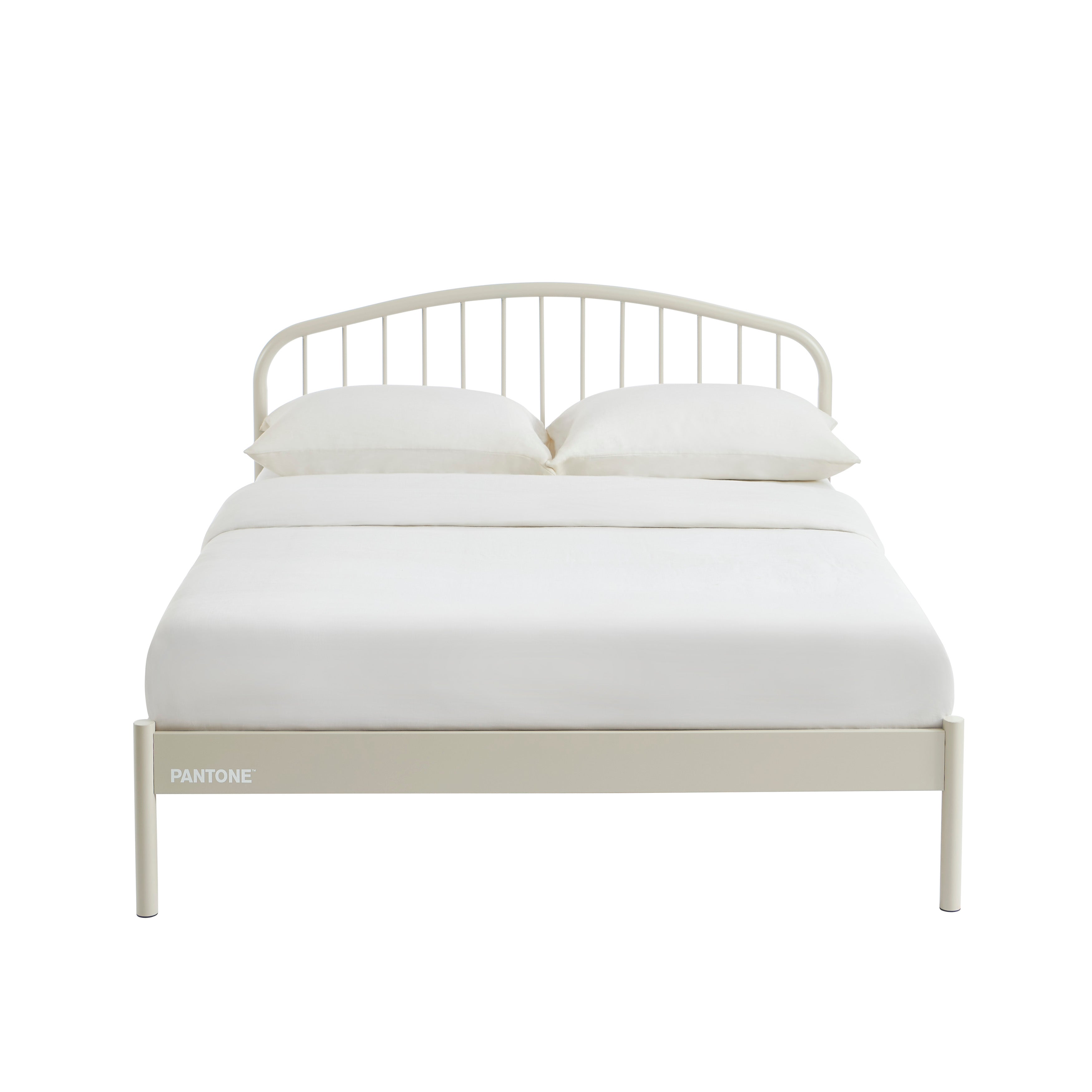 PANTONE® Metal Bed with Integrated Headboard and Slatted Base – Sand