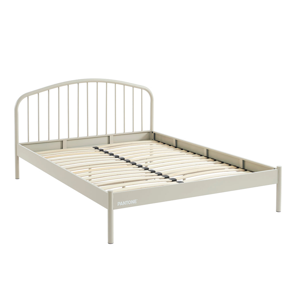 PANTONE® Metal Bed with Integrated Headboard and Slatted Base – Sand