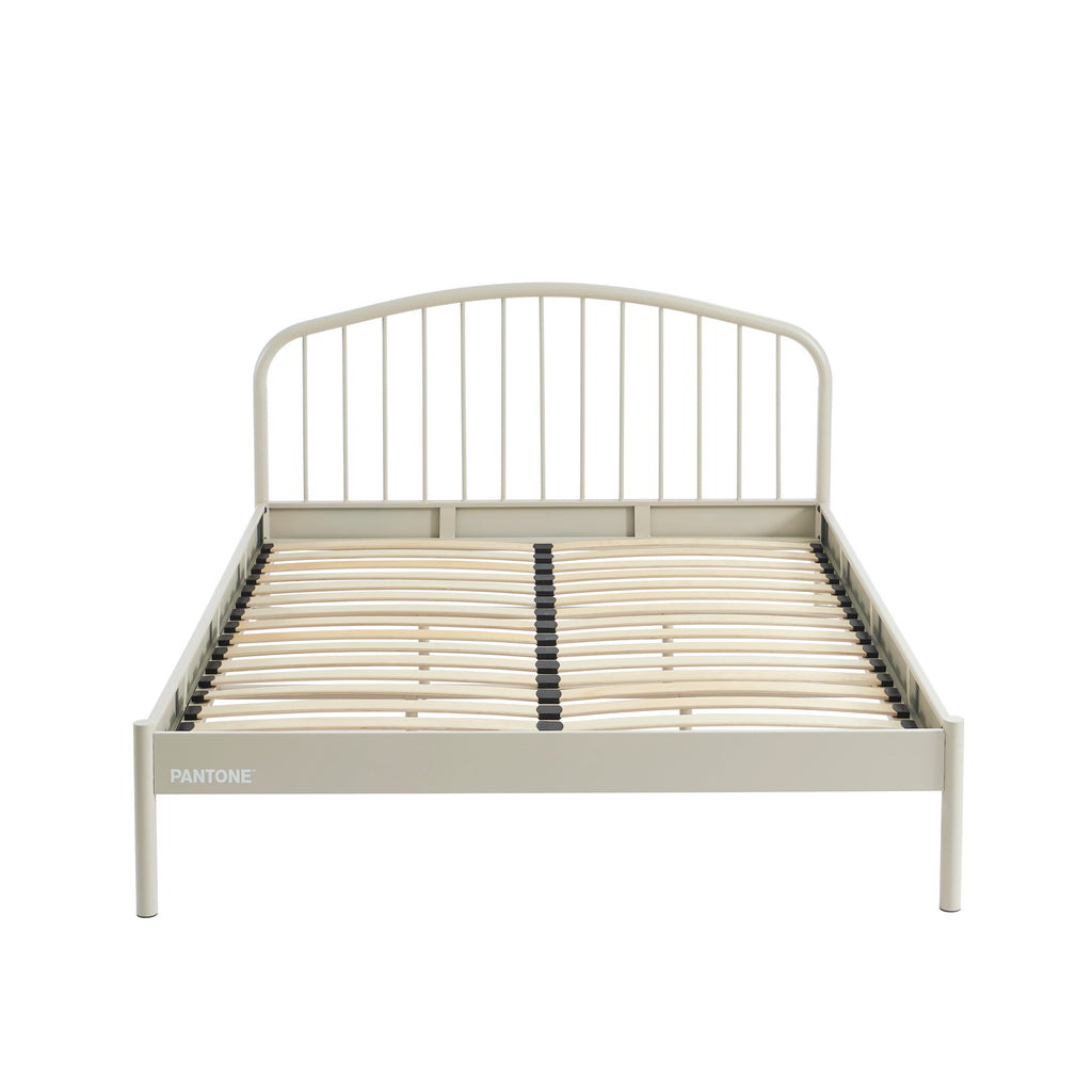 PANTONE® Metal Bed with Integrated Headboard and Slatted Base – Sand