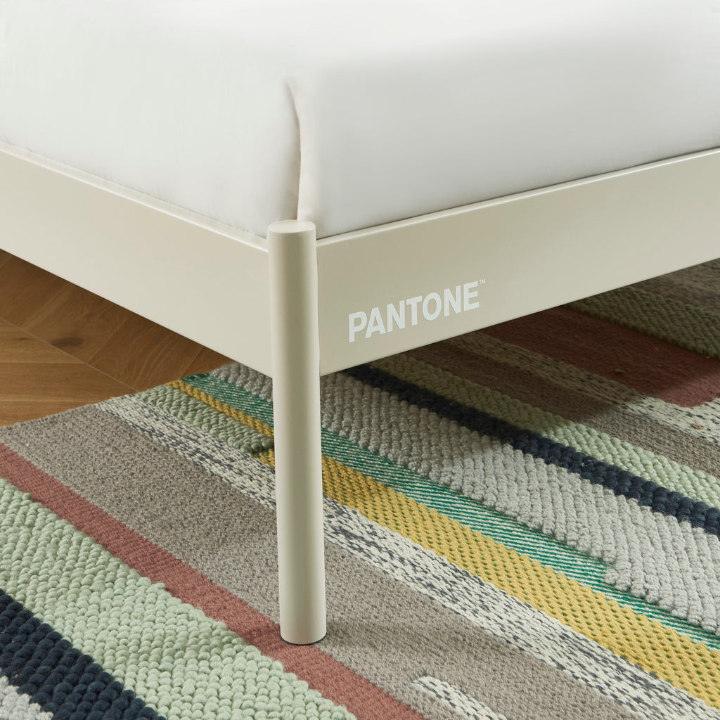 PANTONE® Metal Bed with Integrated Headboard and Slatted Base – Sand