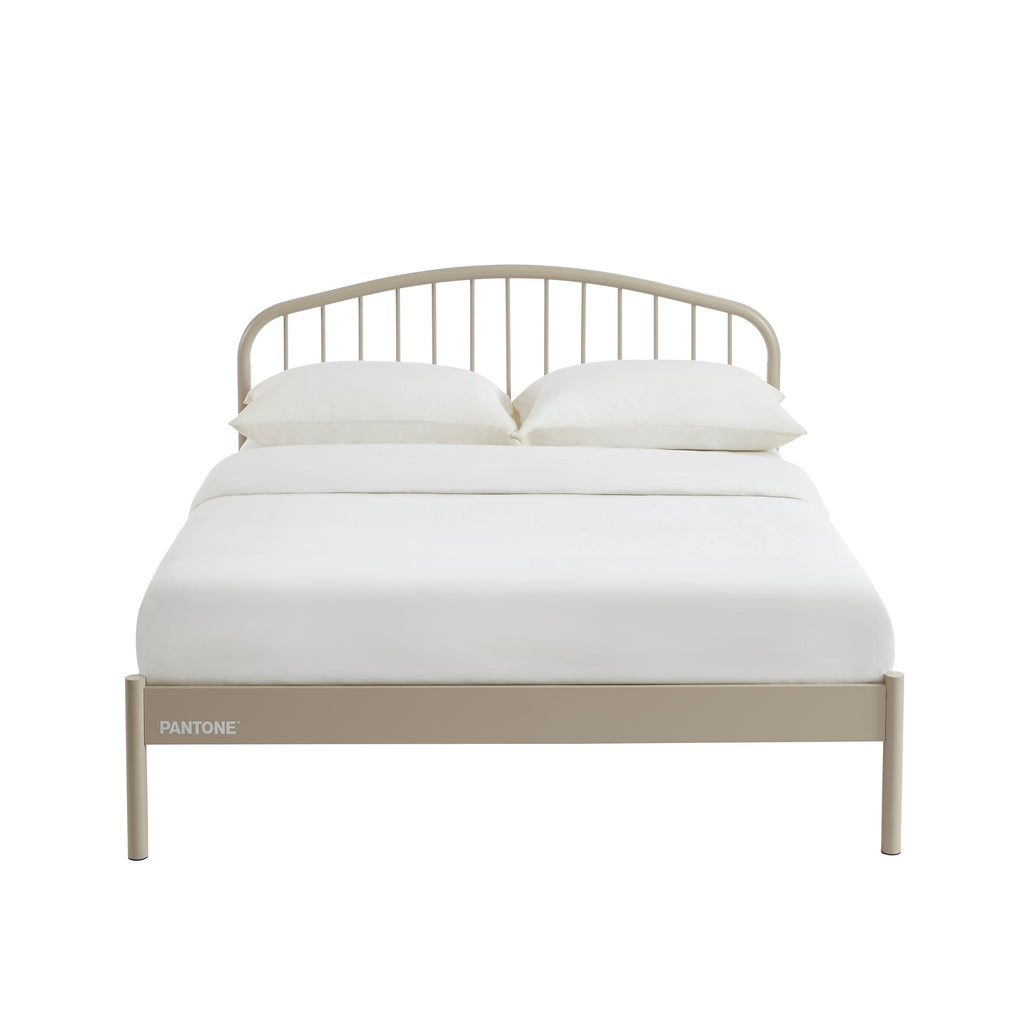 PANTONE® Metal Bed with Integrated Headboard and Slatted Base – Taupe