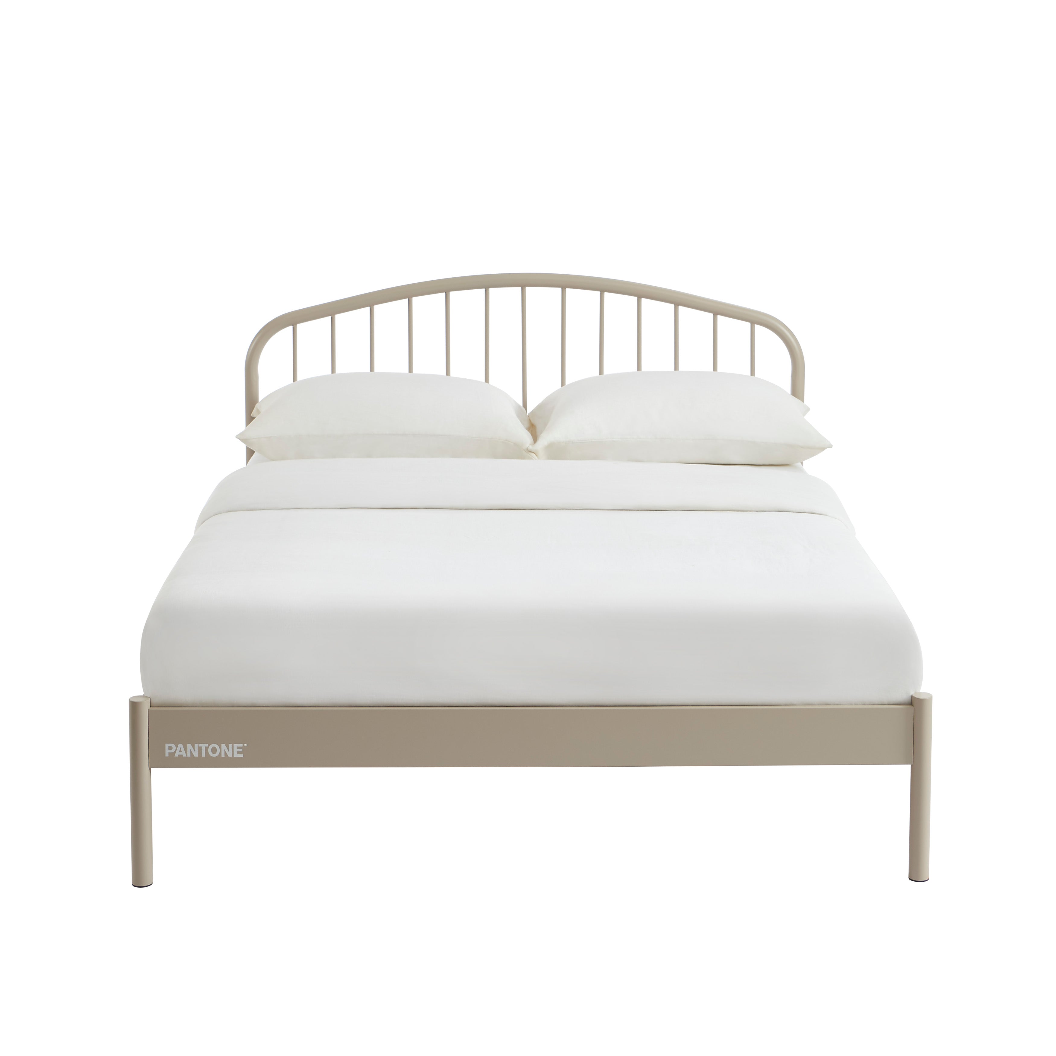 PANTONE® Metal Bed with Integrated Headboard and Slatted Base – Taupe