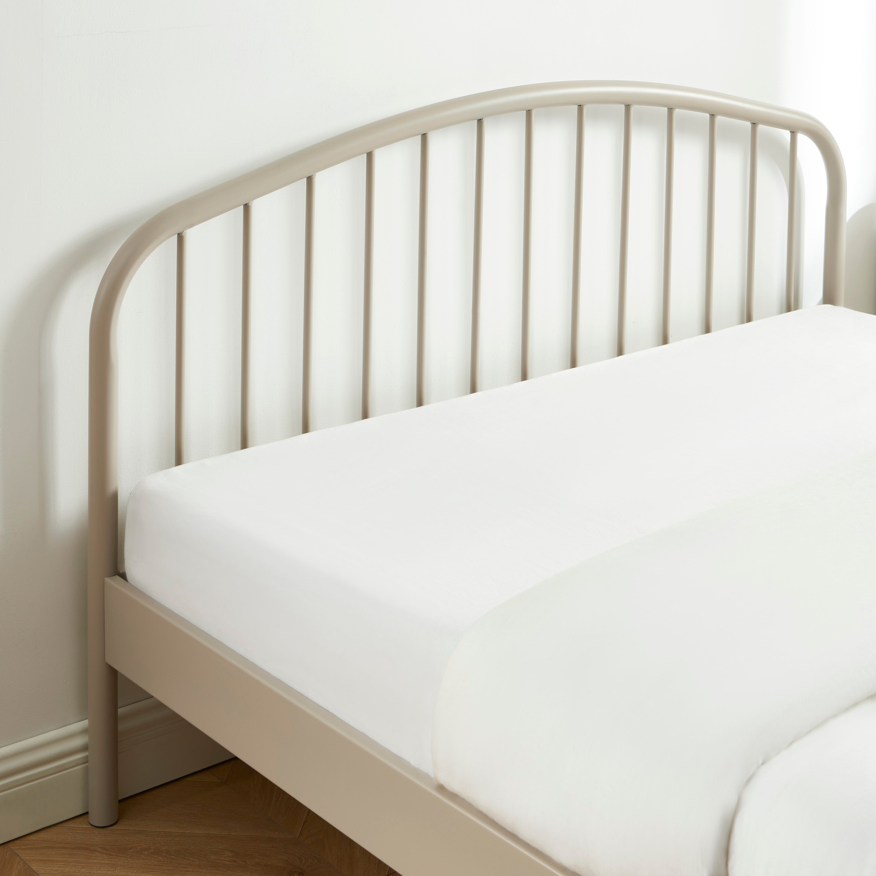PANTONE® Metal Bed with Integrated Headboard and Slatted Base – Taupe