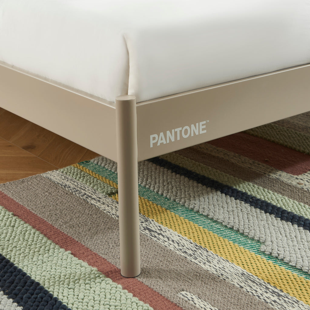 PANTONE® Metal Bed with Integrated Headboard and Slatted Base – Taupe