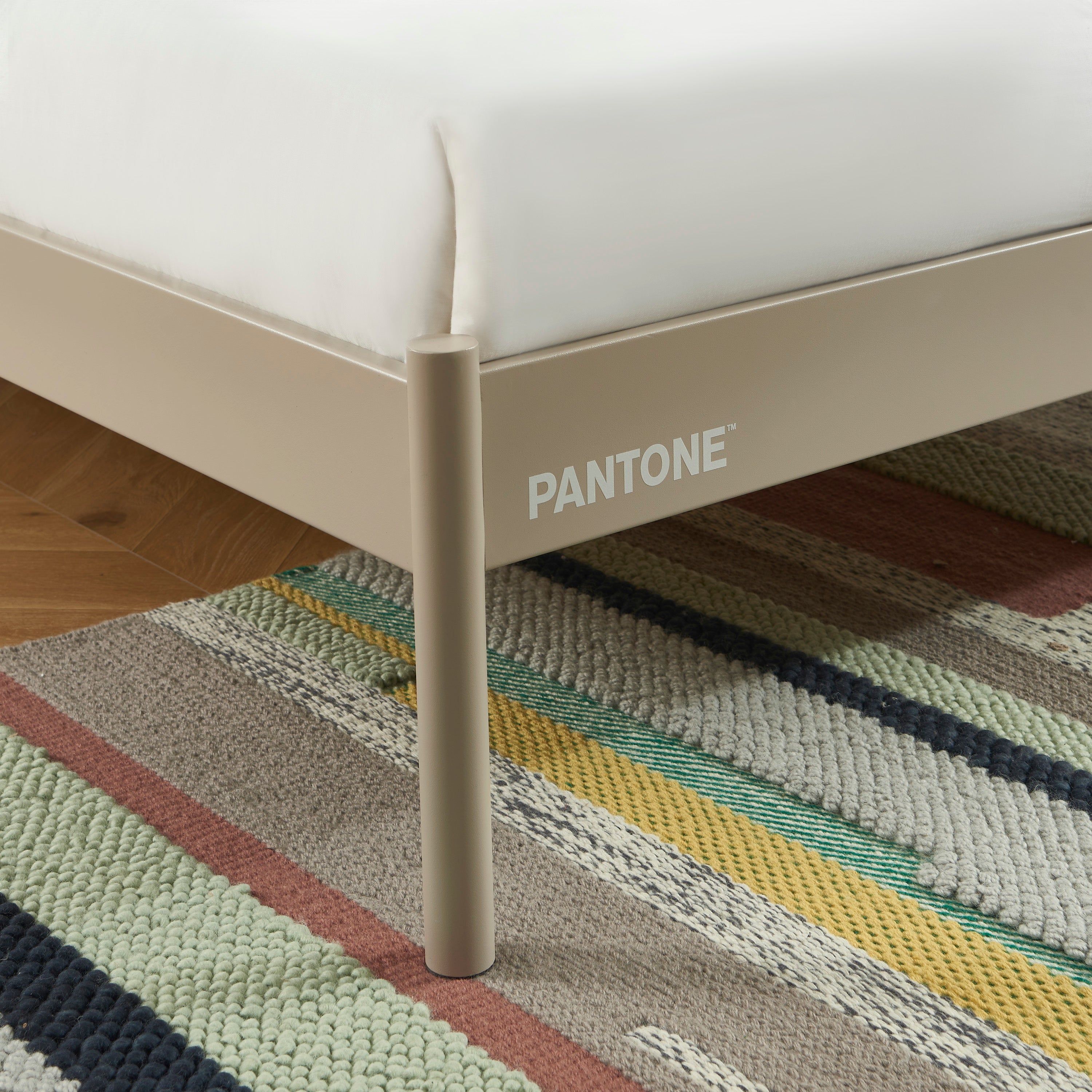 PANTONE® Metal Bed with Integrated Headboard and Slatted Base – Taupe