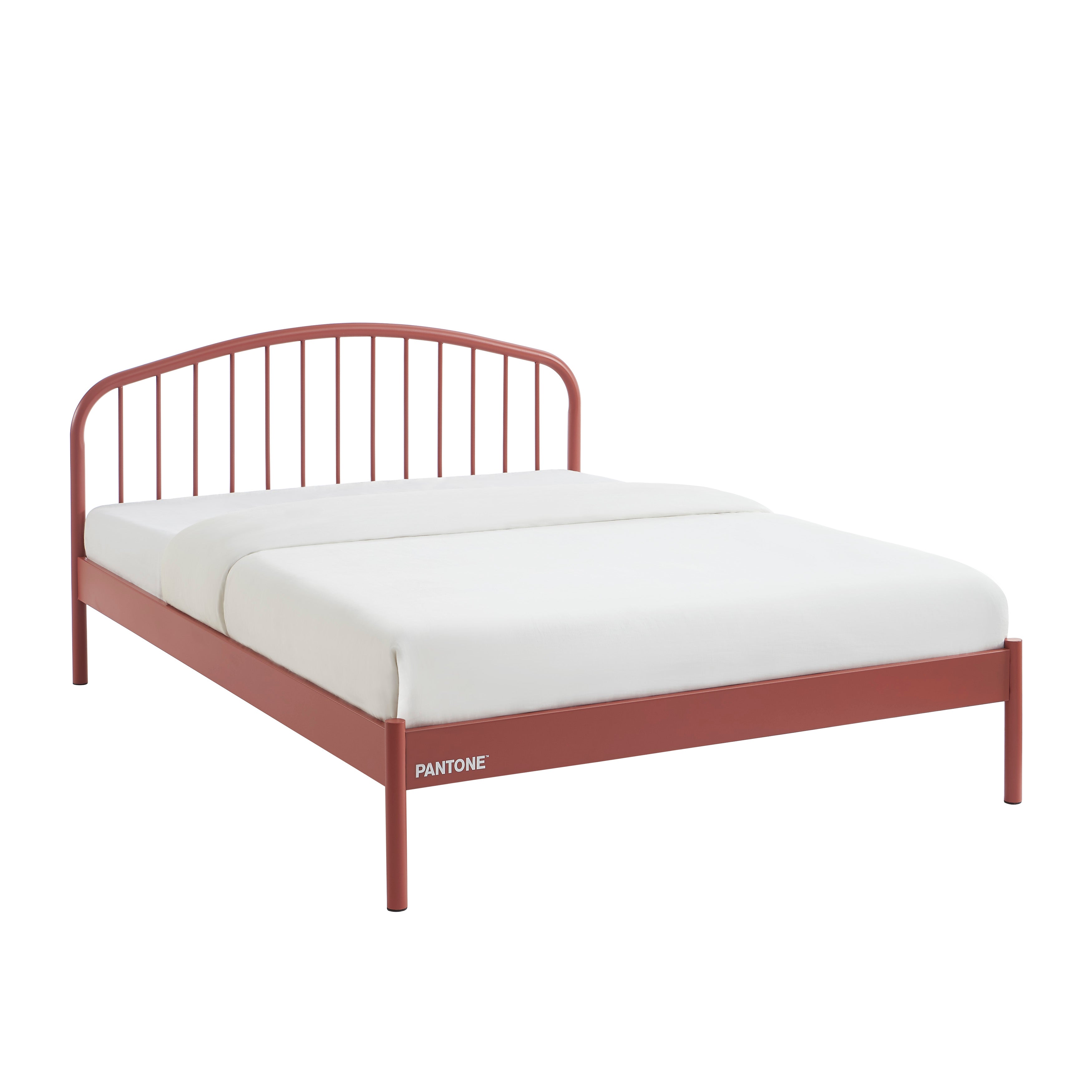 PANTONE® Metal Bed with Integrated Headboard and Slatted Base – Terracotta