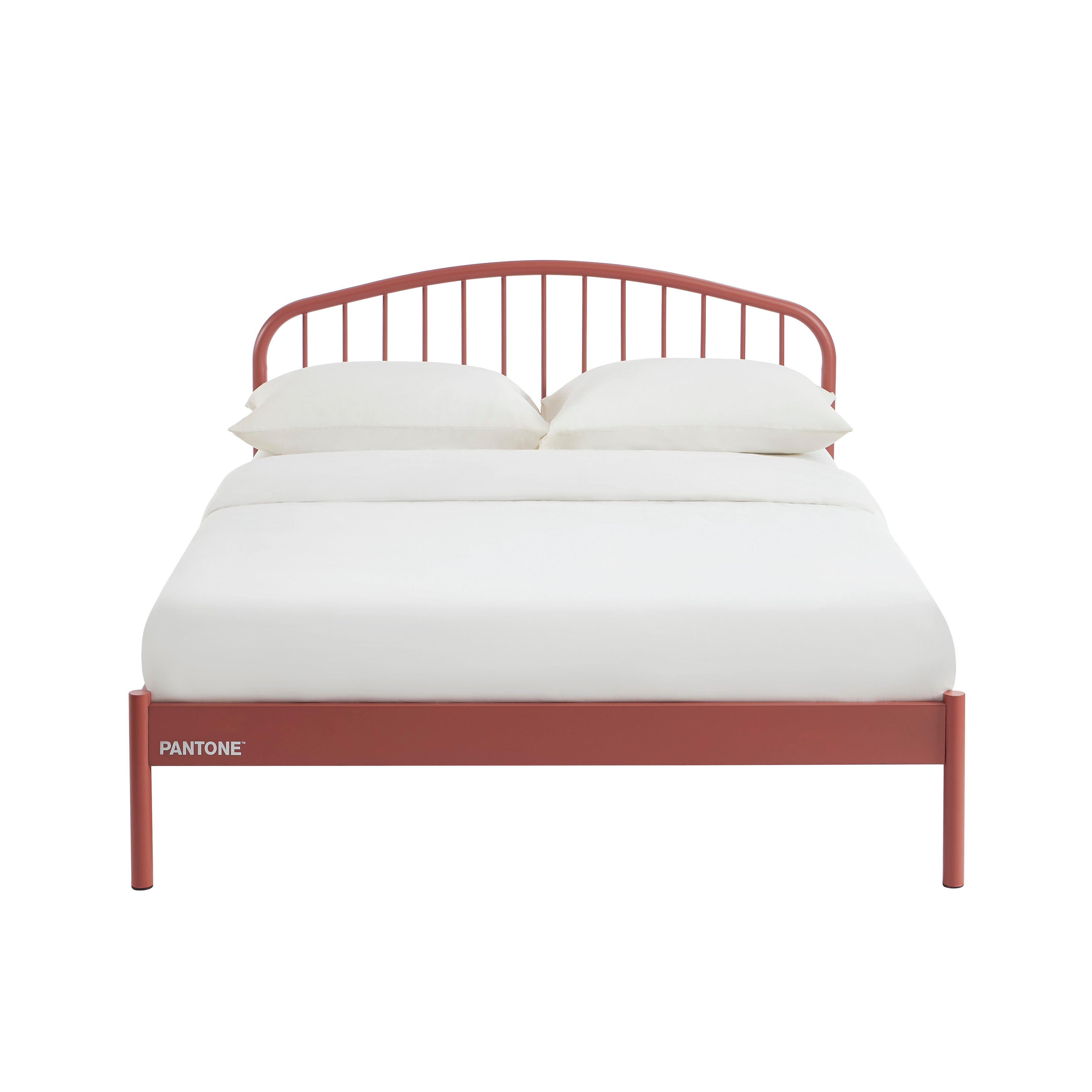 PANTONE® Metal Bed with Integrated Headboard and Slatted Base – Terracotta