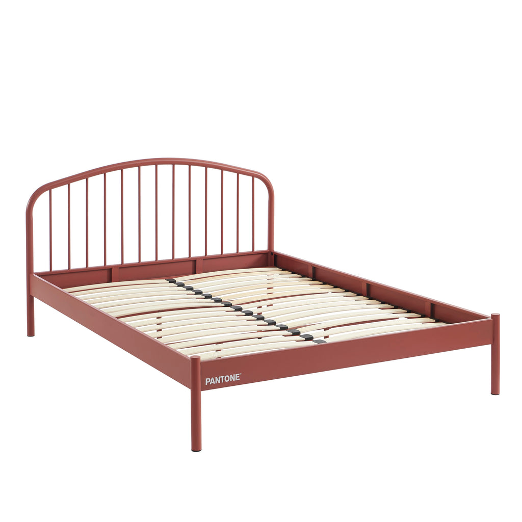 PANTONE® Metal Bed with Integrated Headboard and Slatted Base – Terracotta