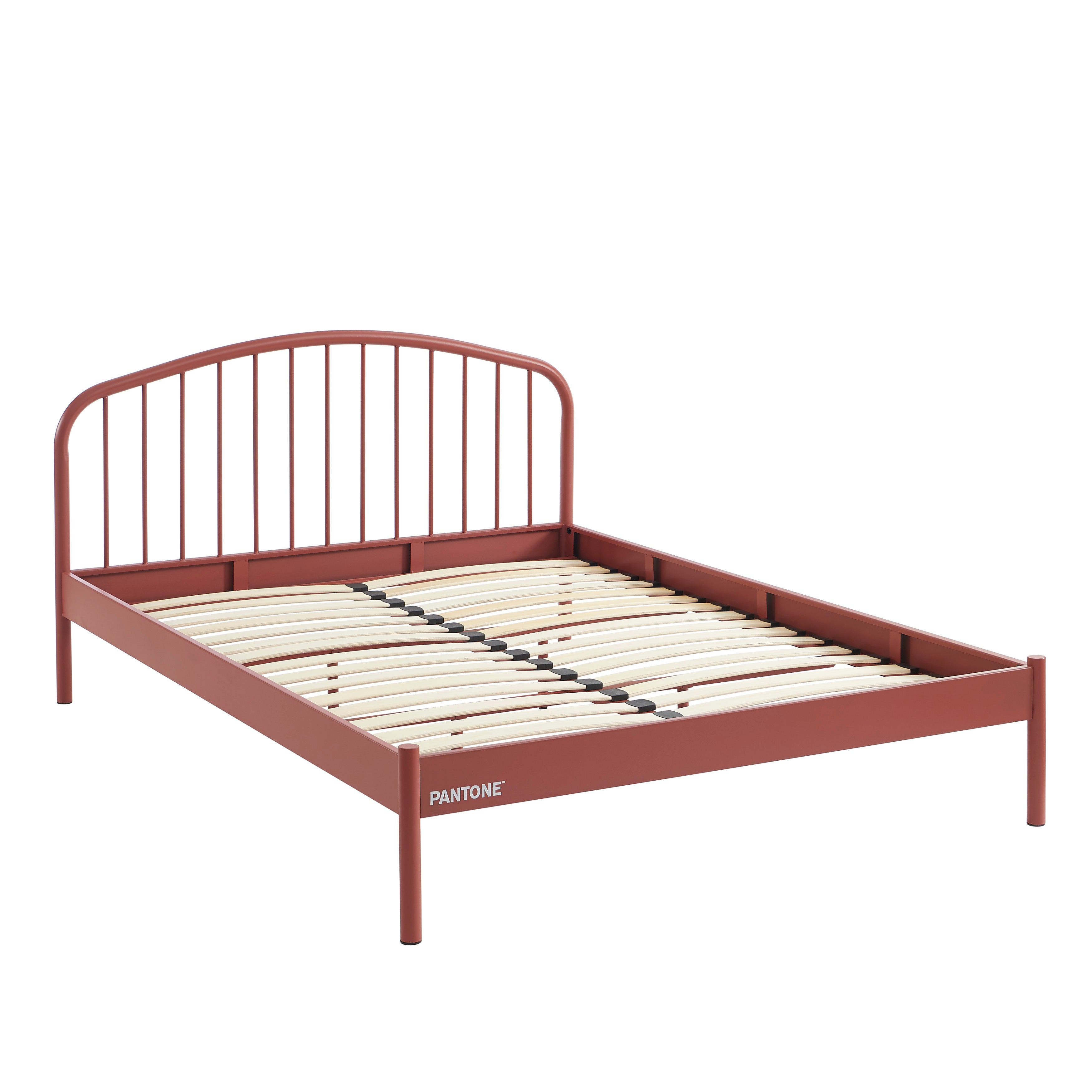 PANTONE® Metal Bed with Integrated Headboard and Slatted Base – Terracotta