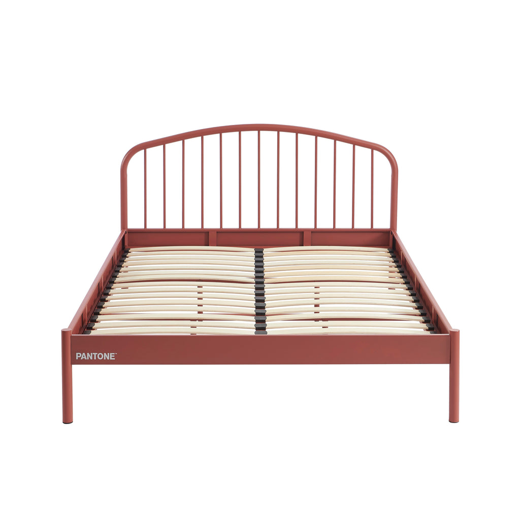 PANTONE® Metal Bed with Integrated Headboard and Slatted Base – Terracotta