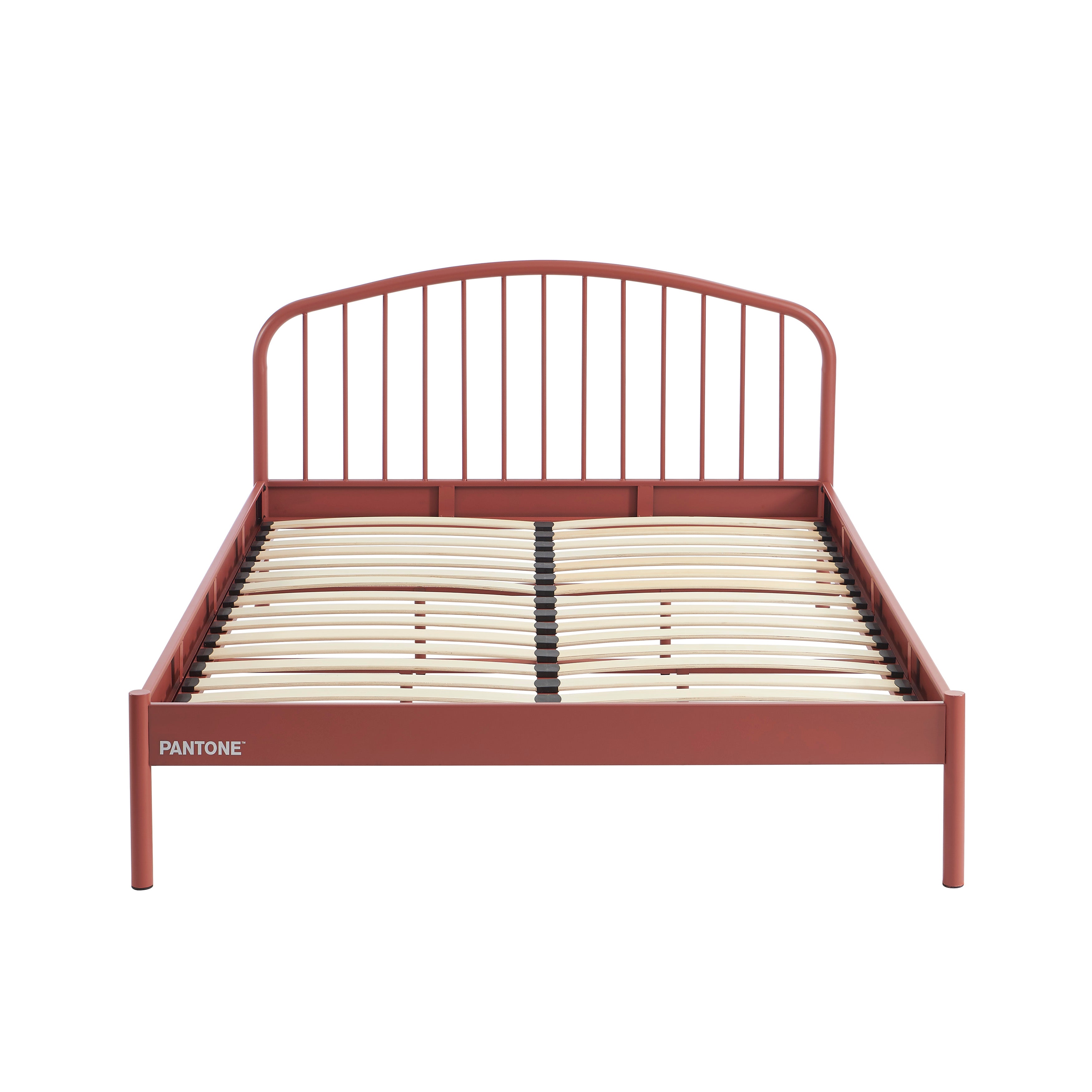 PANTONE® Metal Bed with Integrated Headboard and Slatted Base – Terracotta