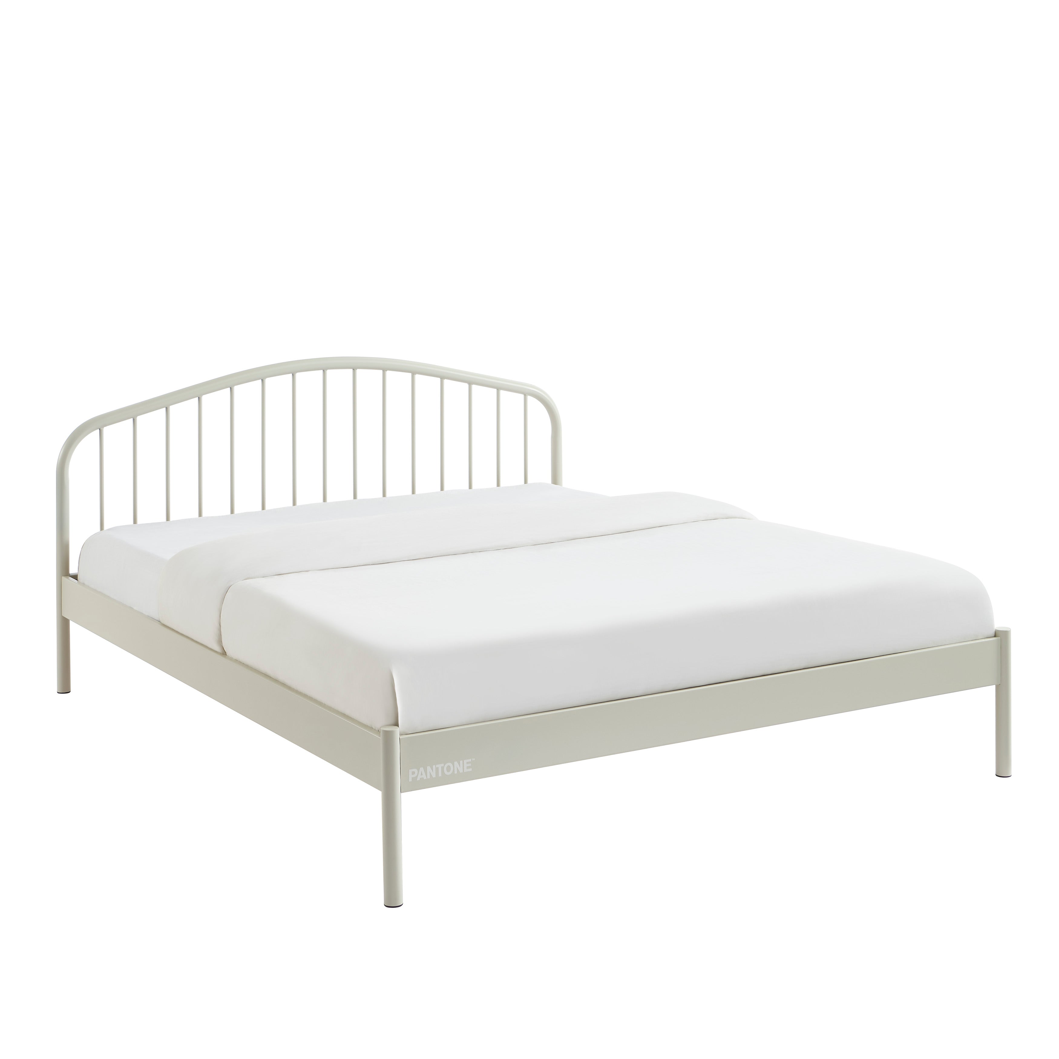 PANTONE® Metal Bed with Integrated Headboard and Slatted Base – Sand