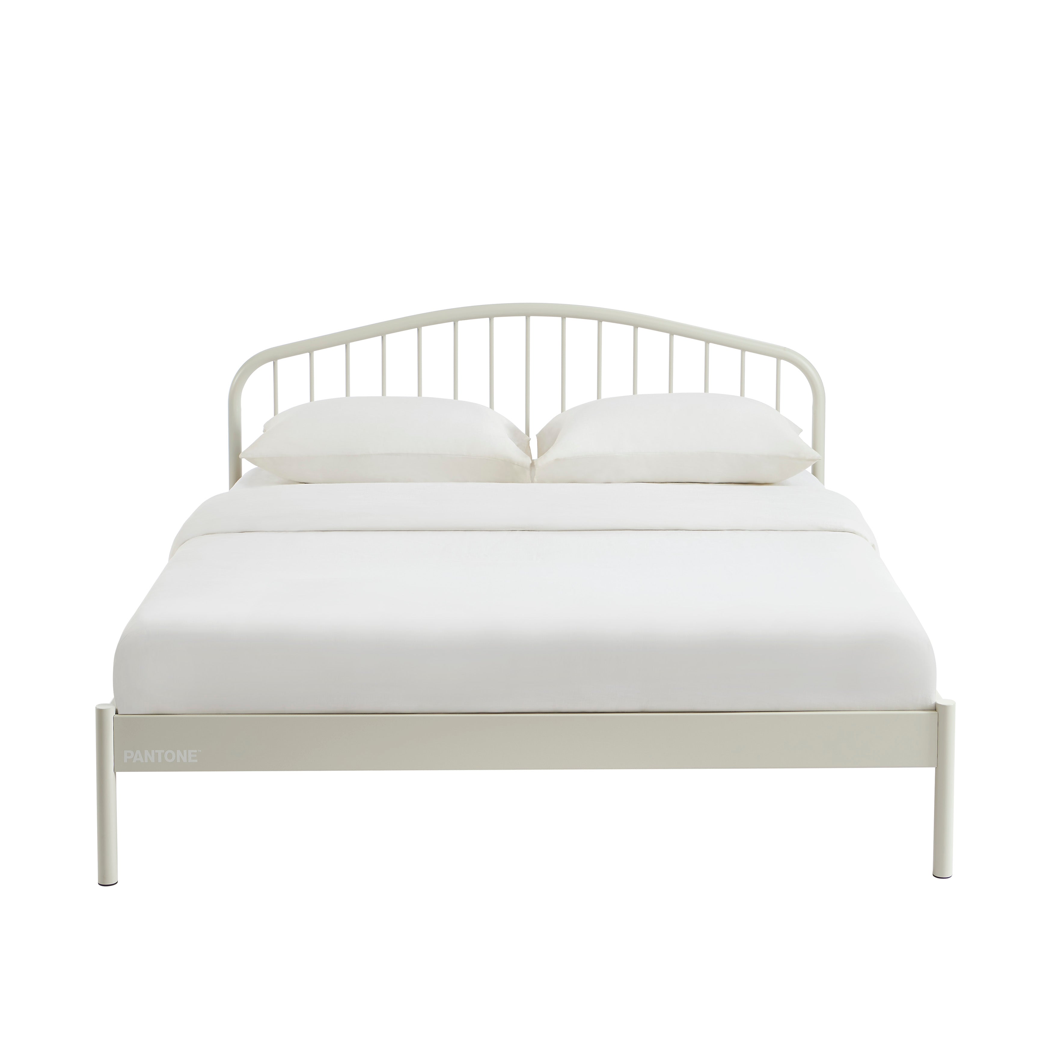 PANTONE® Metal Bed with Integrated Headboard and Slatted Base – Sand
