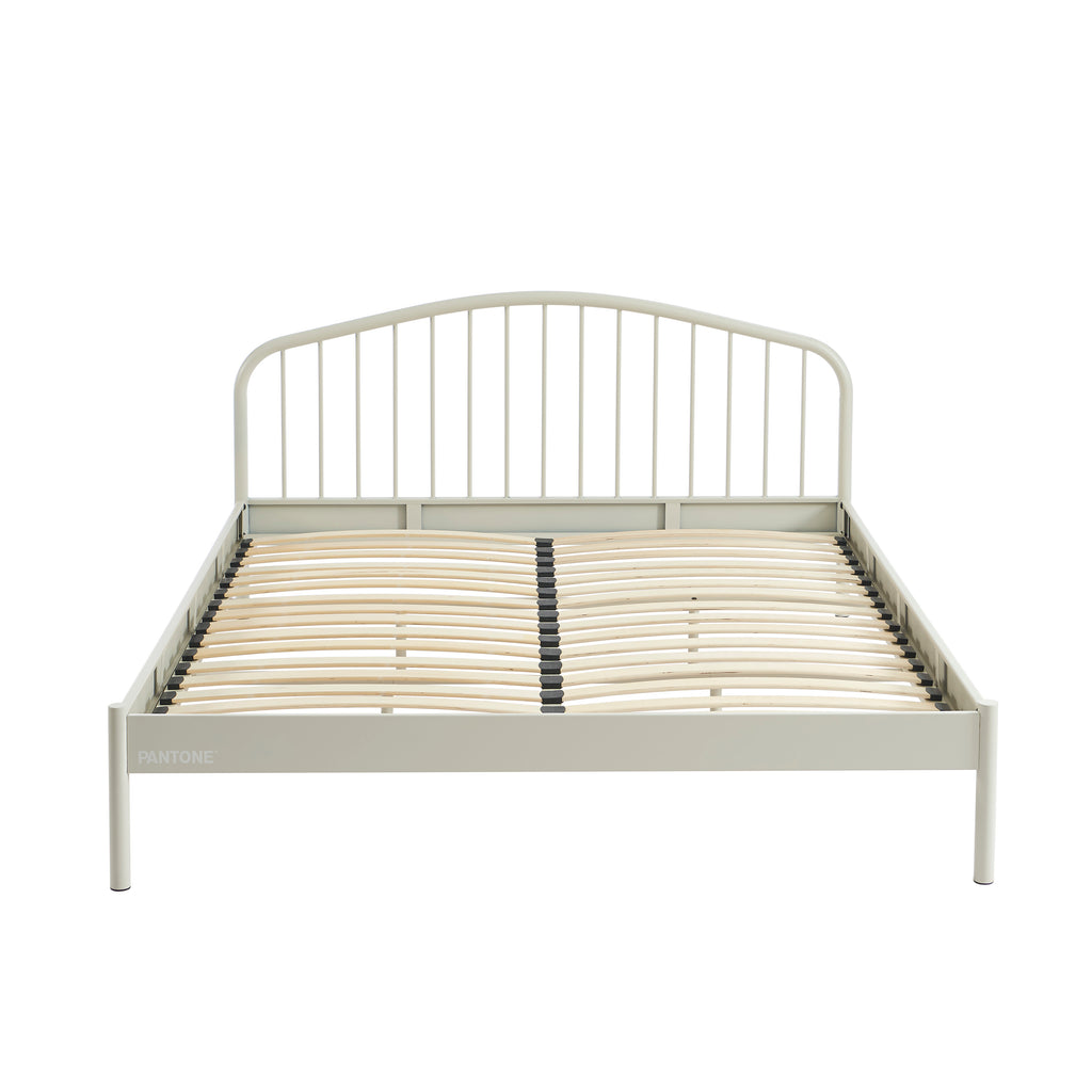 PANTONE® Metal Bed with Integrated Headboard and Slatted Base – Sand