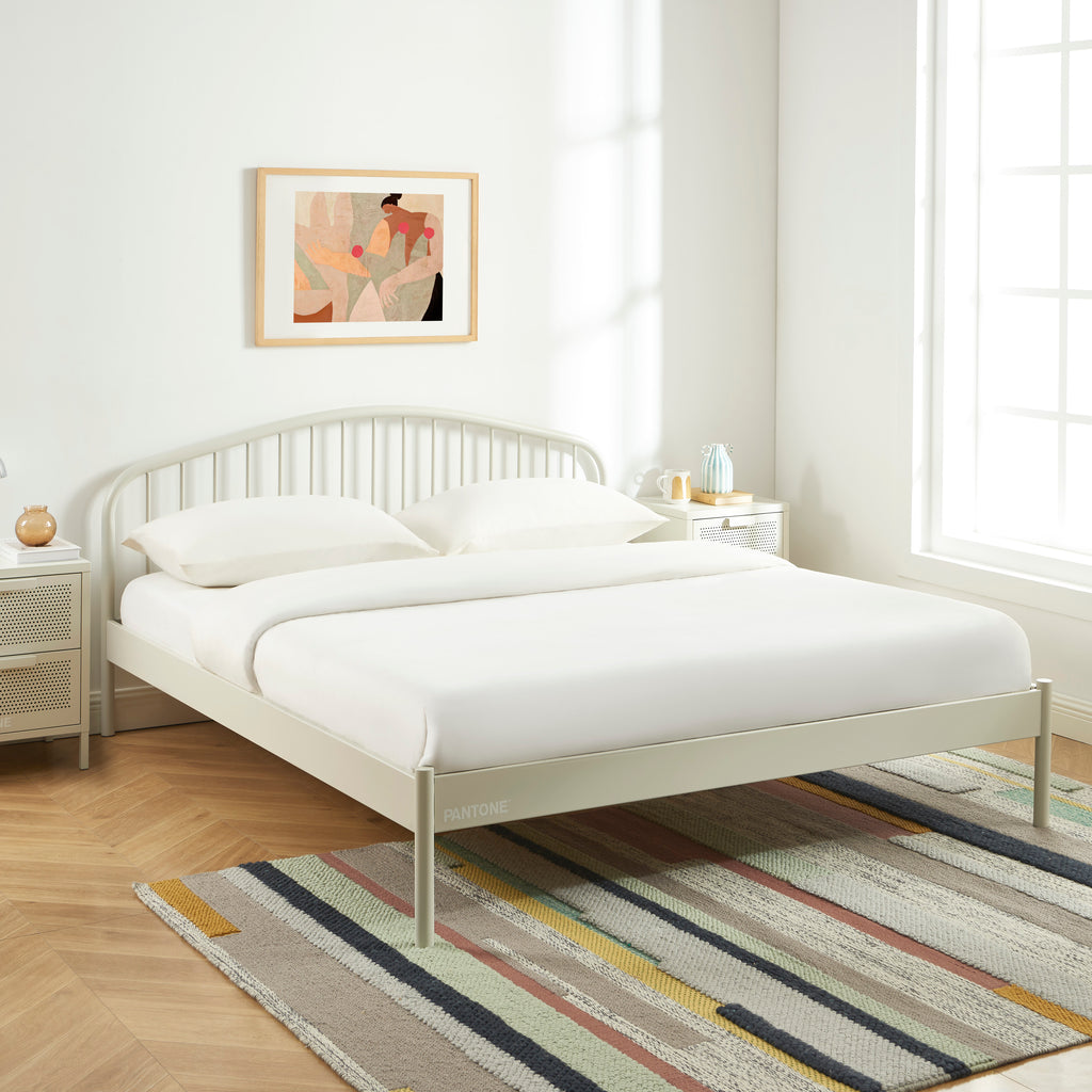 PANTONE® Metal Bed with Integrated Headboard and Slatted Base – Sand