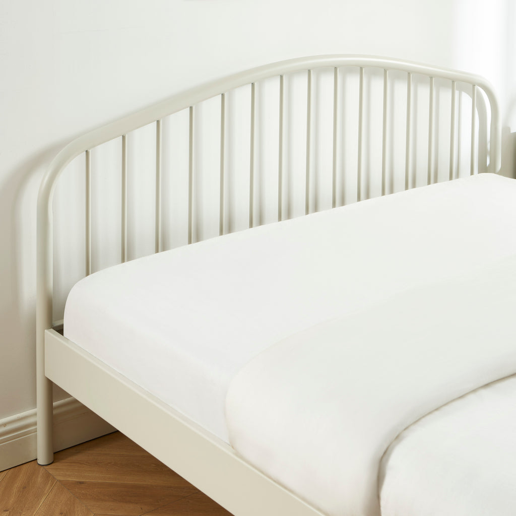 PANTONE® Metal Bed with Integrated Headboard and Slatted Base – Sand