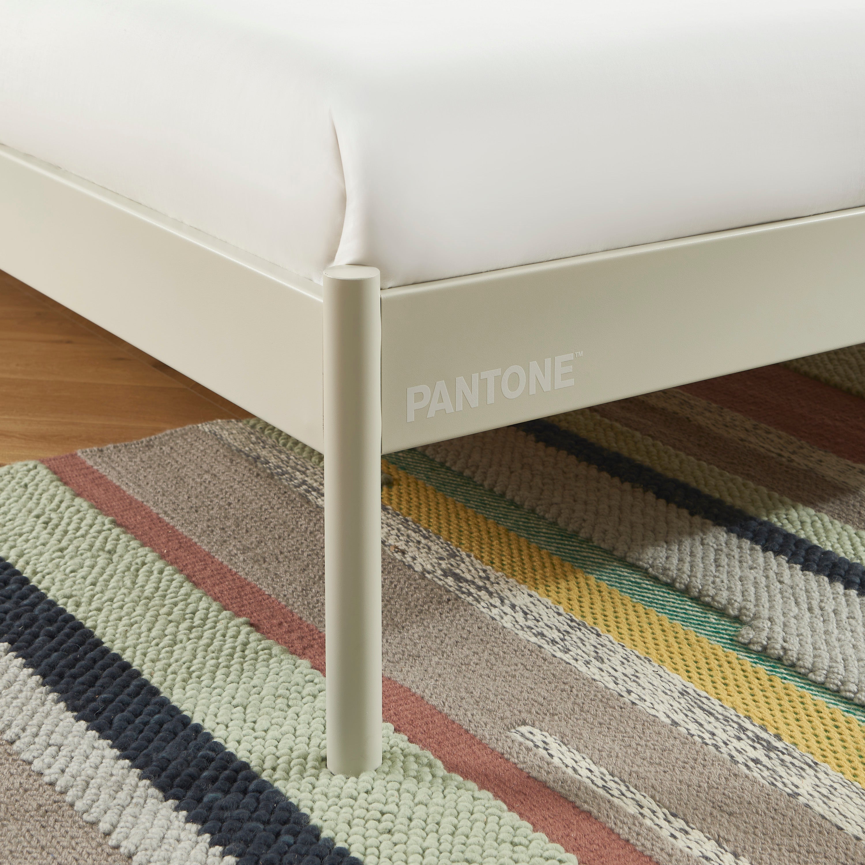 PANTONE® Metal Bed with Integrated Headboard and Slatted Base – Sand