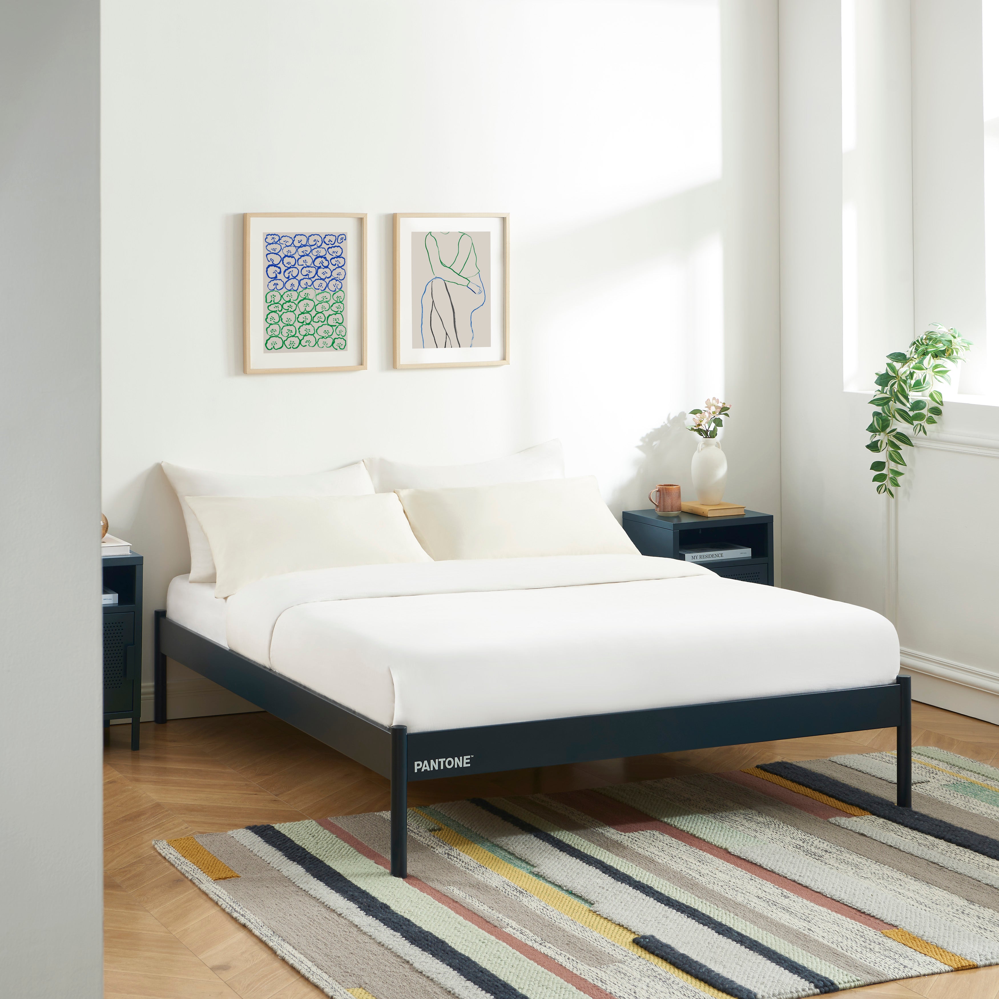 PANTONE® Metal Bed with Slatted Base – Midnight blue