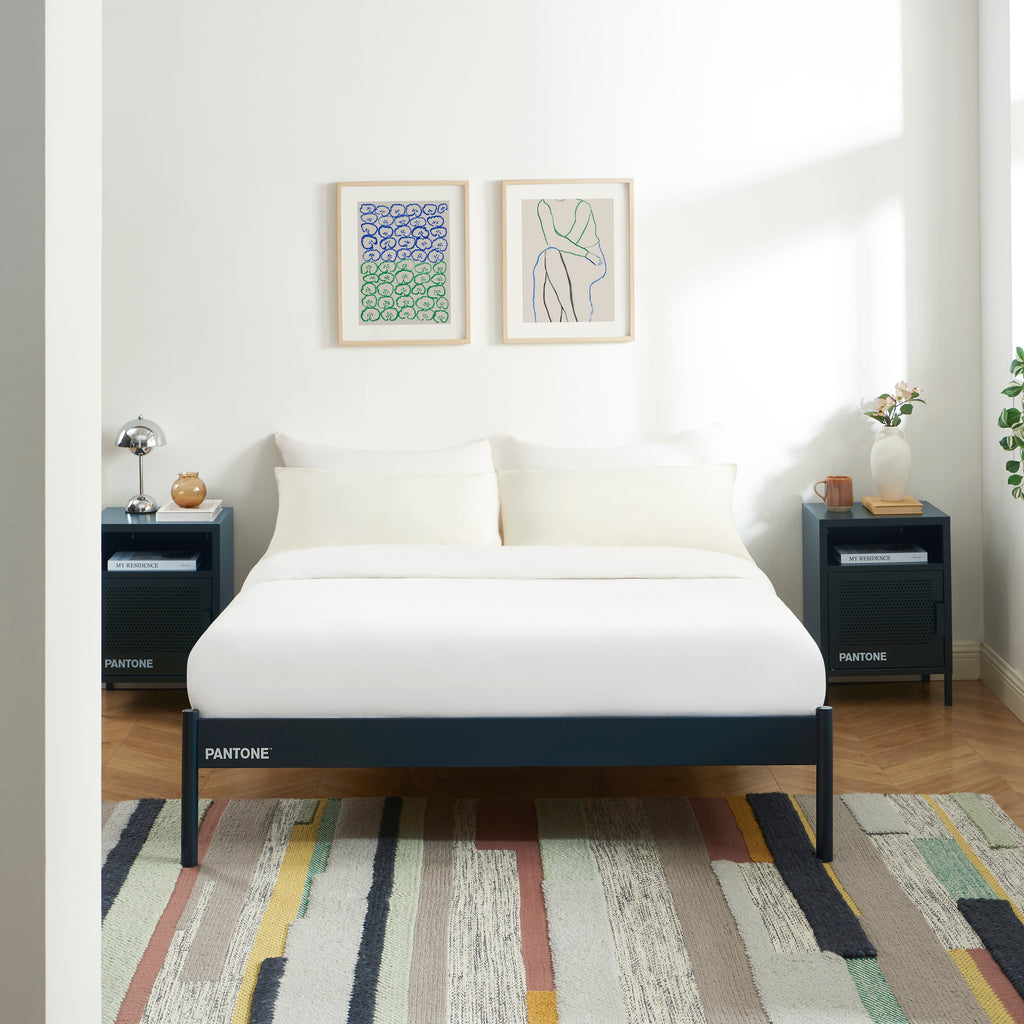 PANTONE® Metal Bed with Slatted Base – Midnight blue