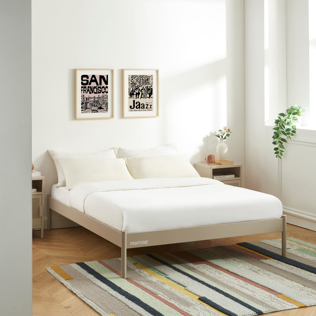 PANTONE® Metal Bed with Slatted Base – Taupe