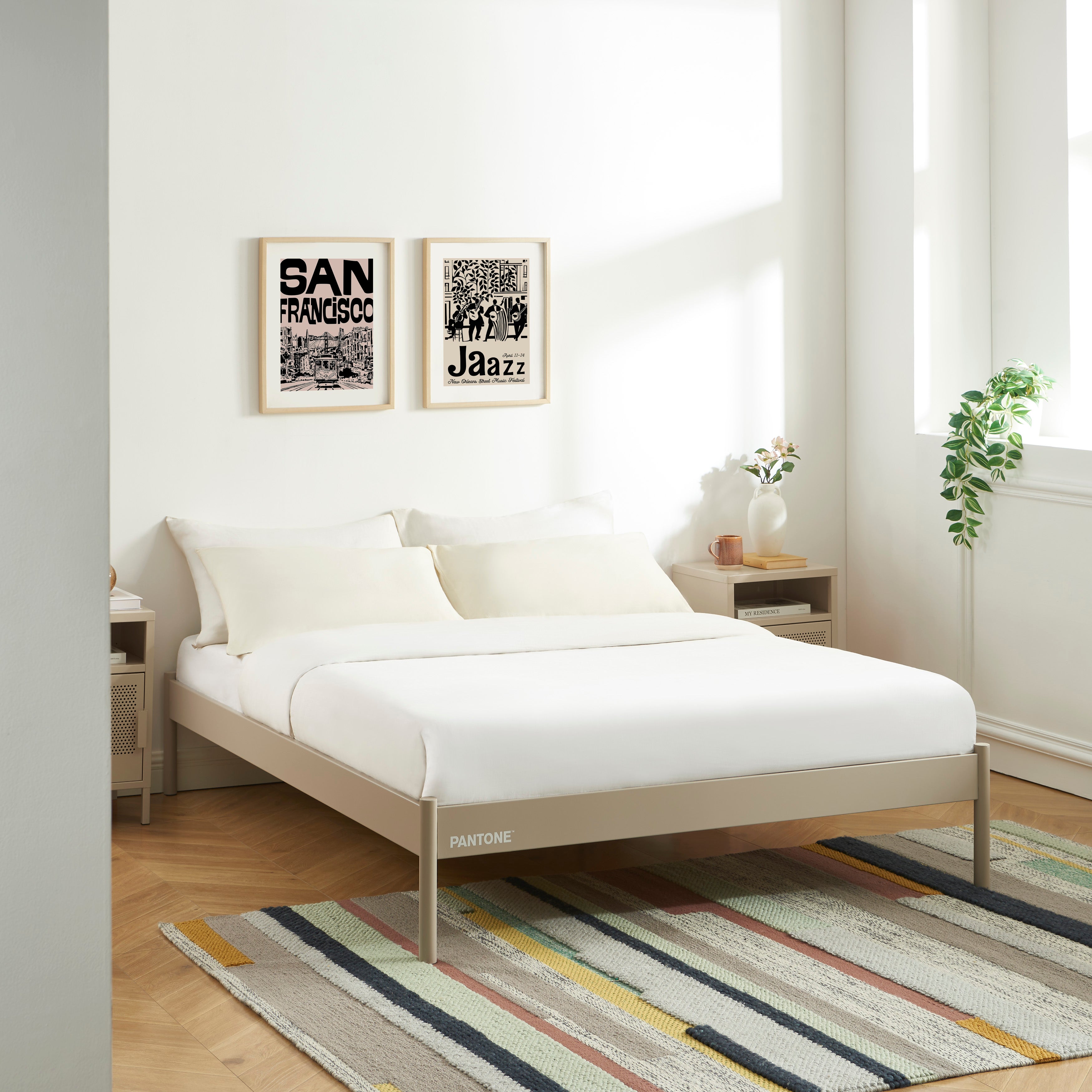 PANTONE® Metal Bed with Slatted Base – Taupe