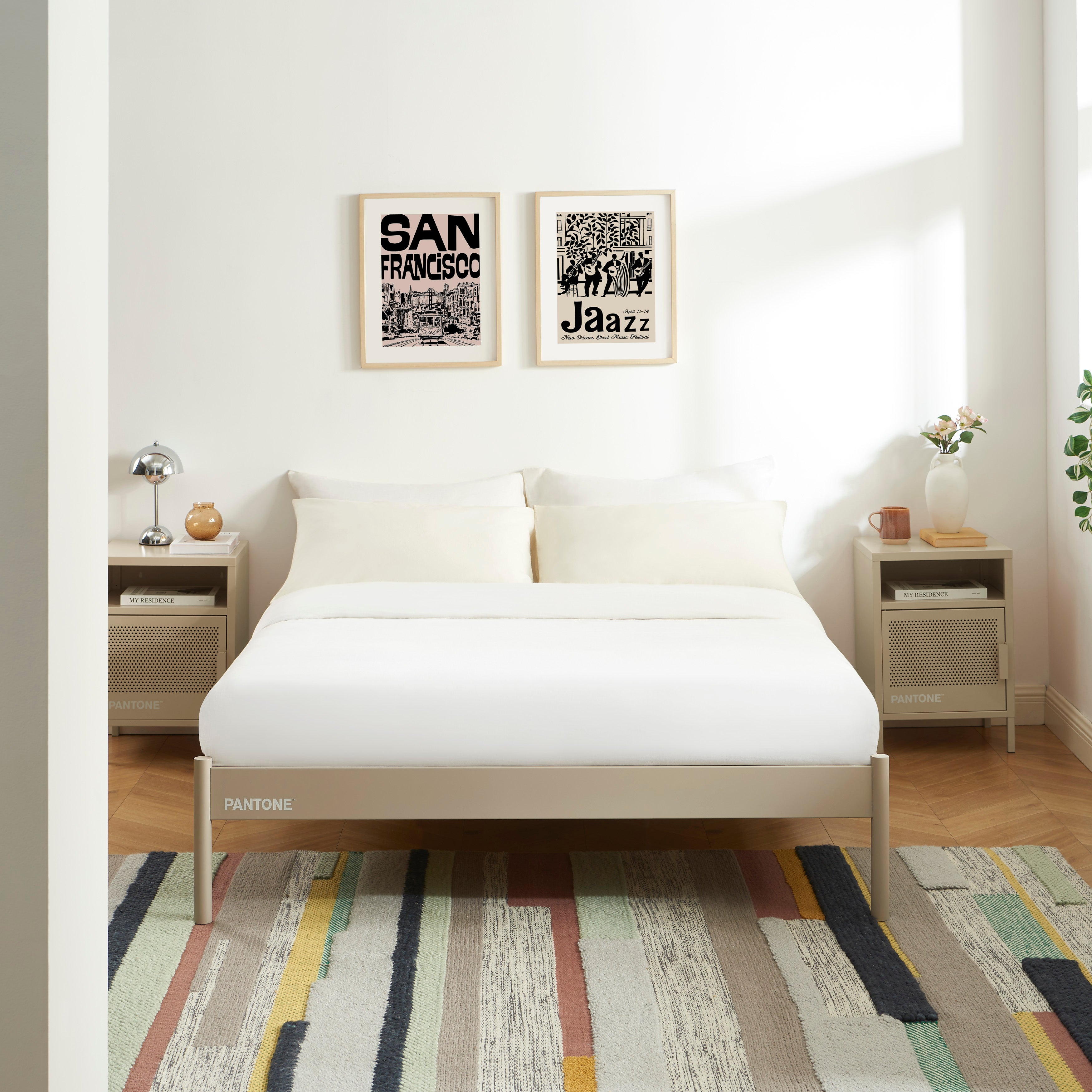 PANTONE® Metal Bed with Slatted Base – Taupe