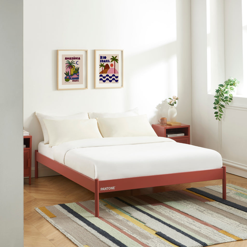 PANTONE® Metal Bed with Slatted Base – Terracotta