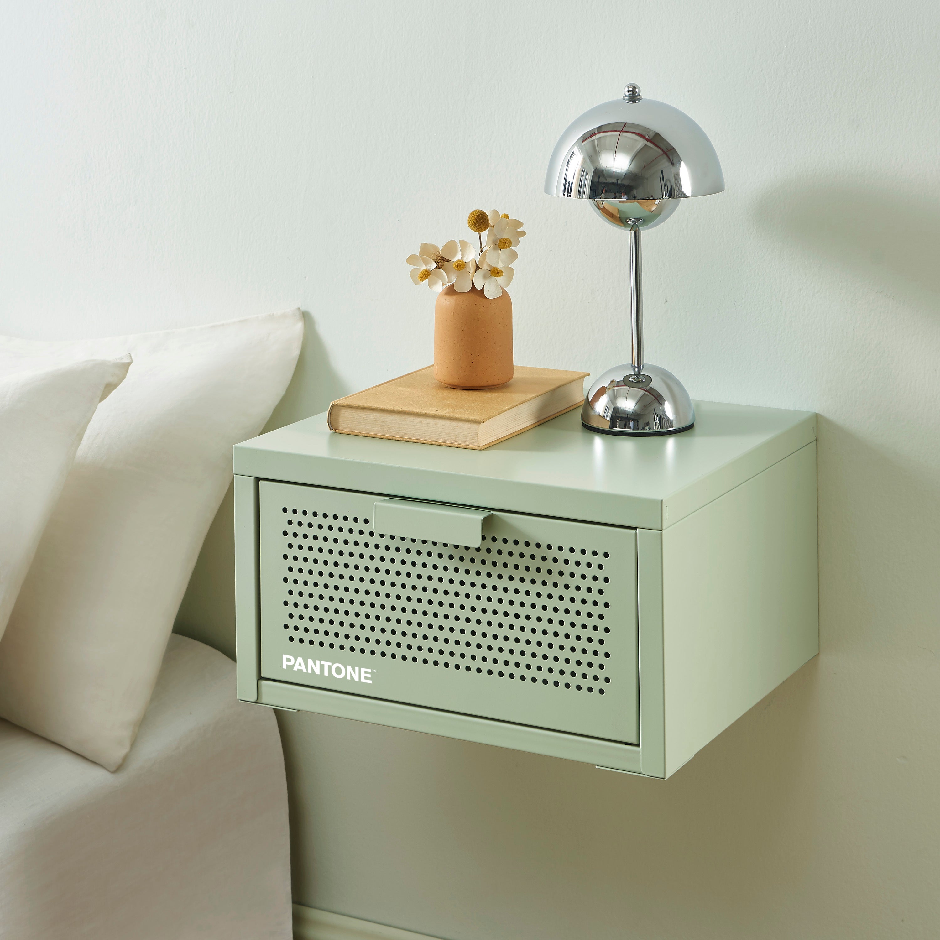 PANTONE® Metal Wall-Mounted Nightstand – Almond green