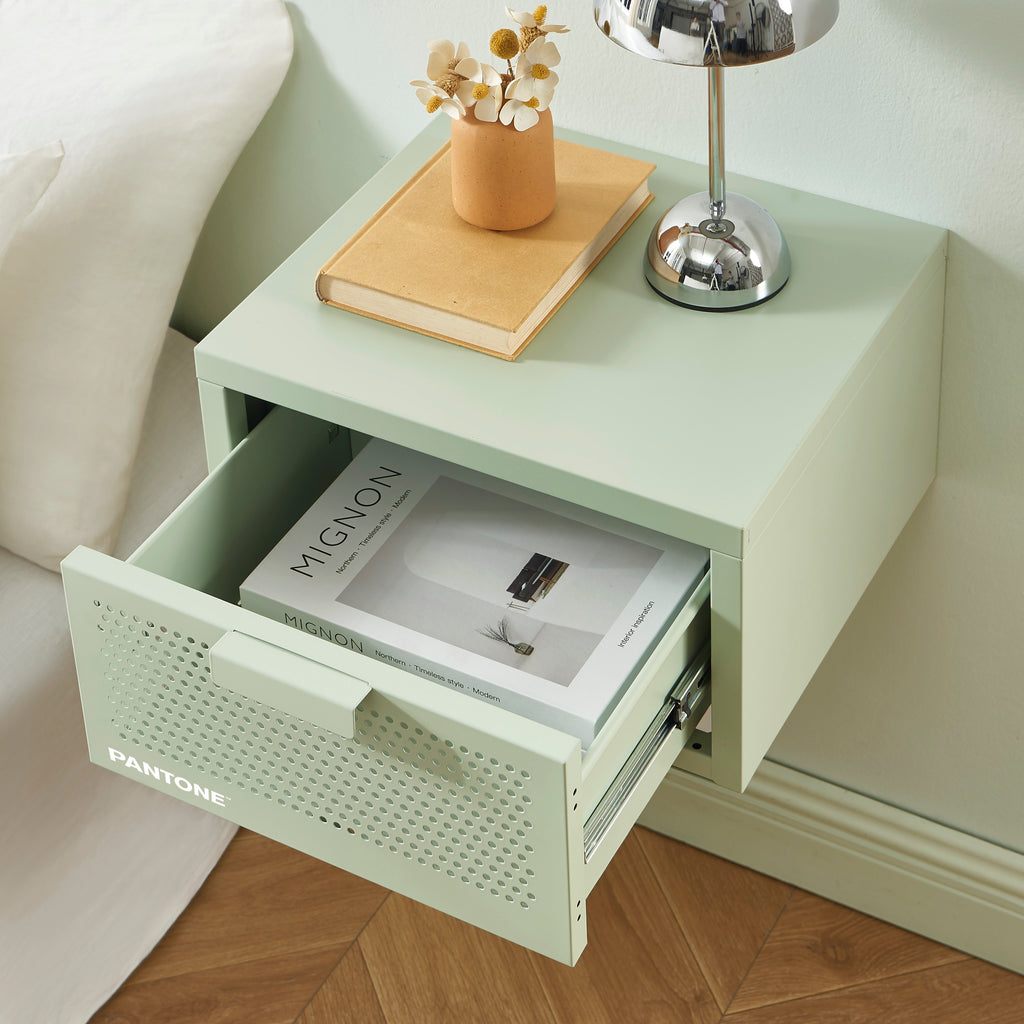 PANTONE® Metal Wall-Mounted Nightstand – Almond green