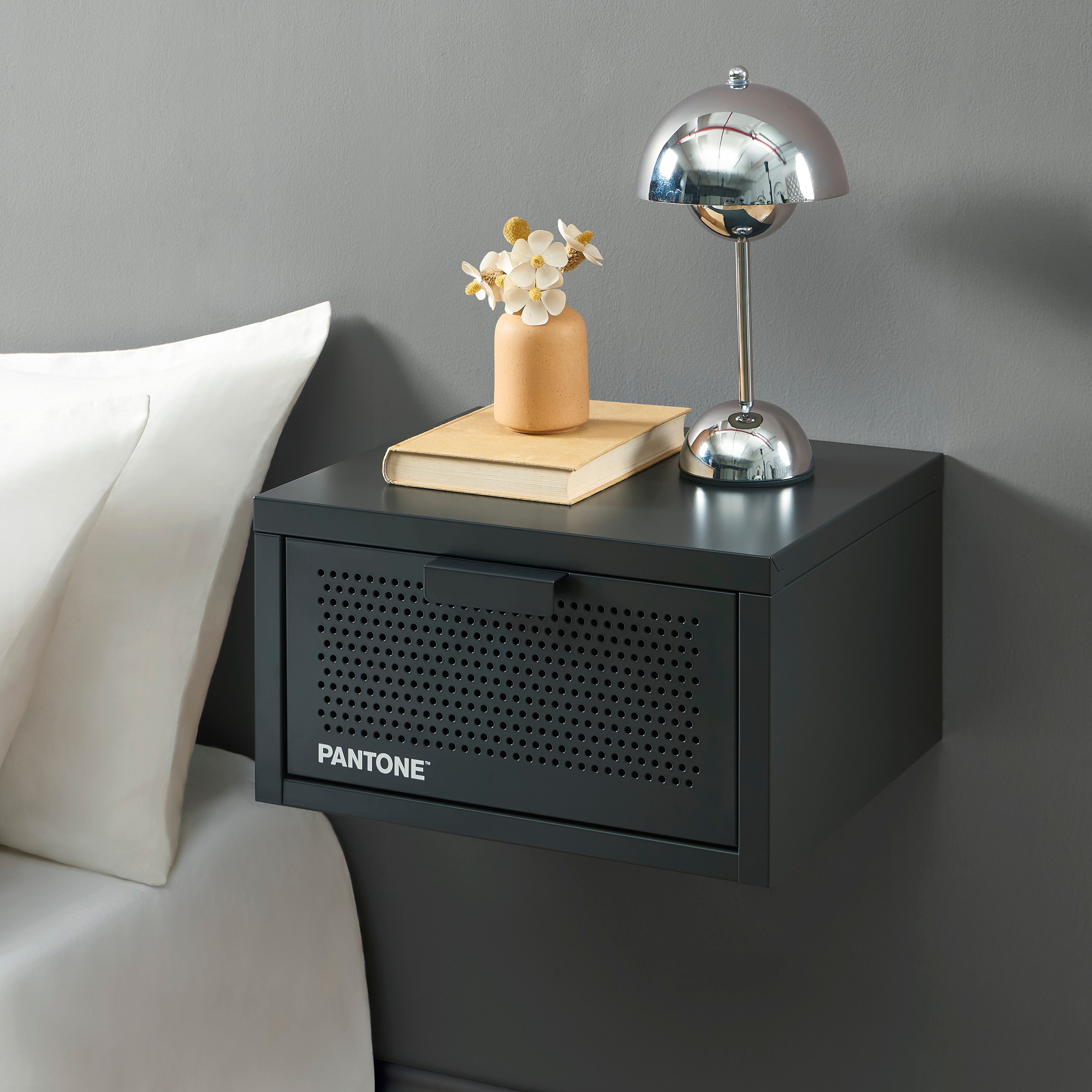 PANTONE® Metal Wall-Mounted Nightstand – Anthracite
