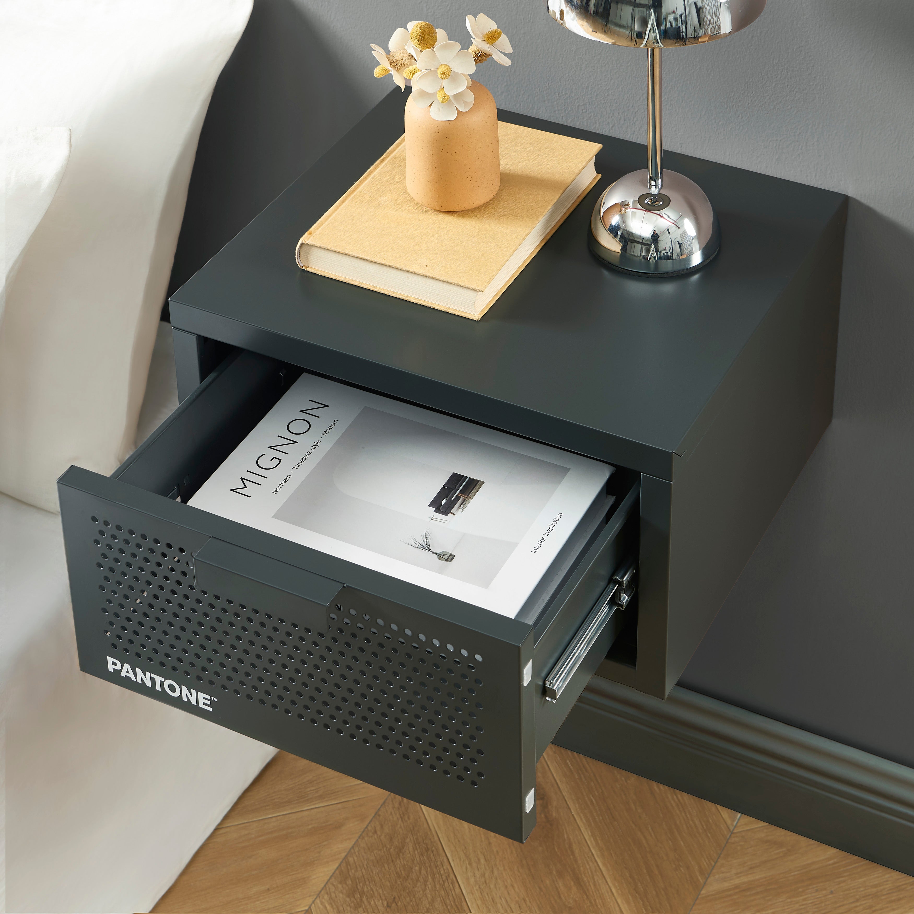 PANTONE® Metal Wall-Mounted Nightstand – Anthracite