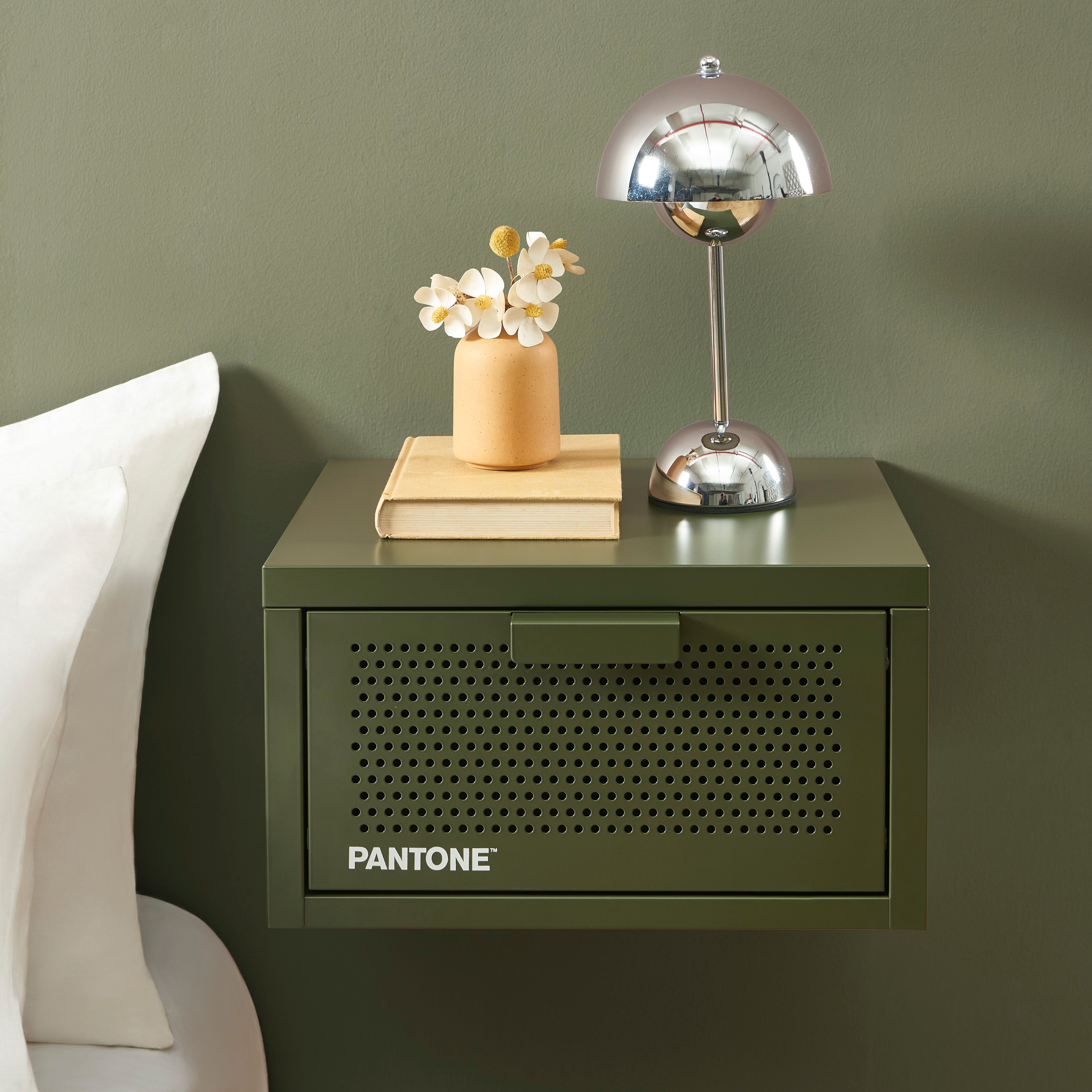 PANTONE® Metal Wall-Mounted Nightstand – Olive green