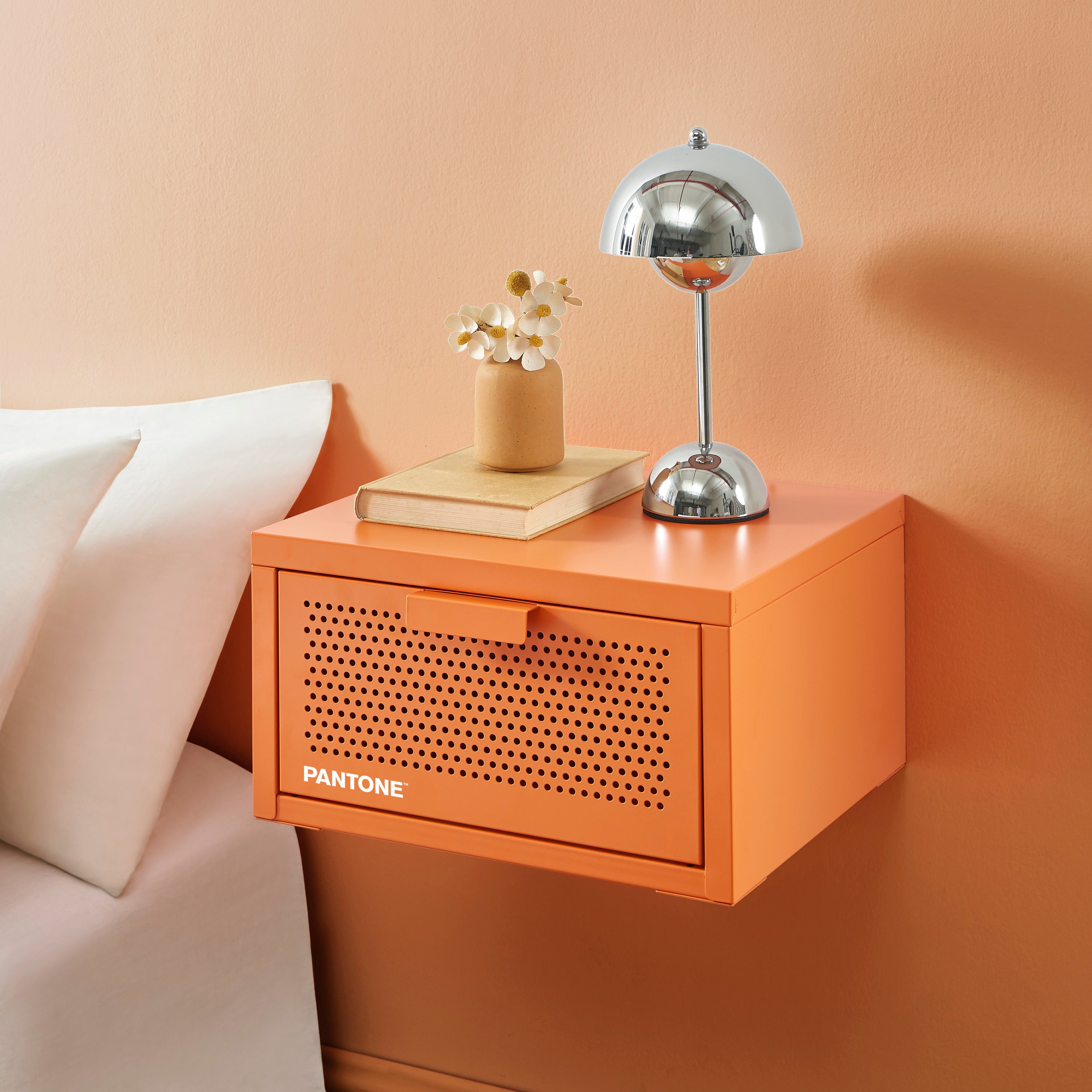 PANTONE® Metal Wall-Mounted Nightstand – Orange