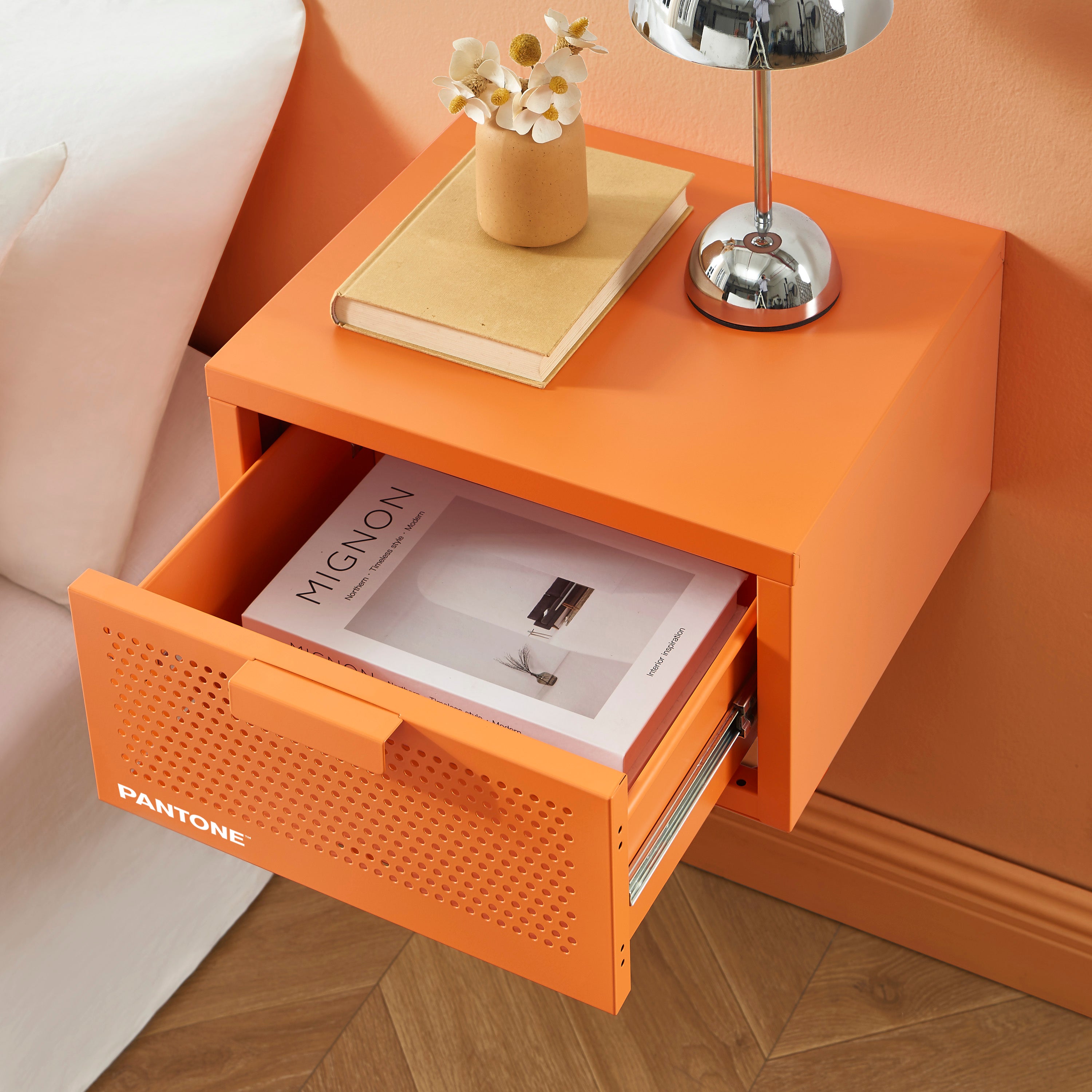 PANTONE® Metal Wall-Mounted Nightstand – Orange