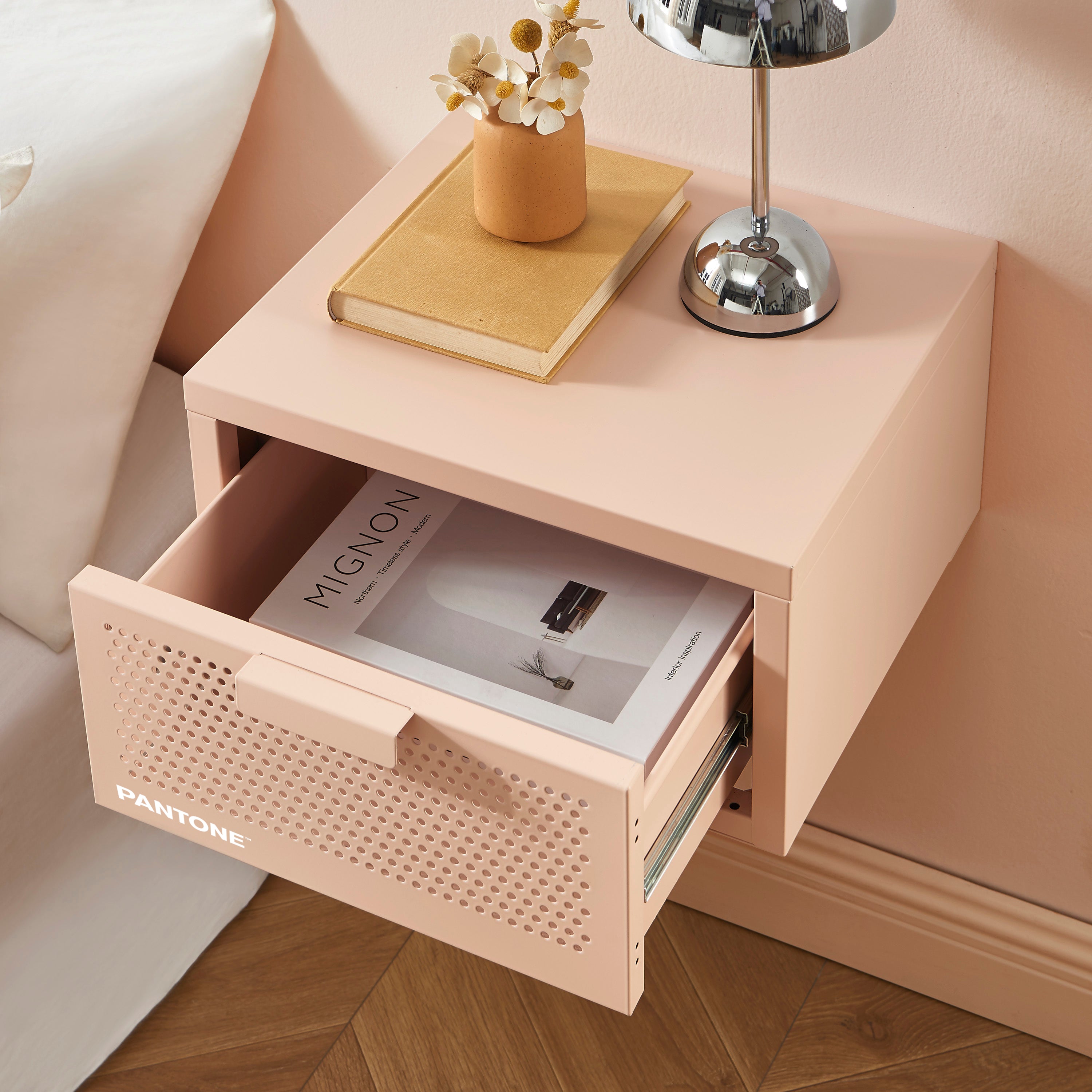 PANTONE® Metal Wall-Mounted Nightstand – Pink