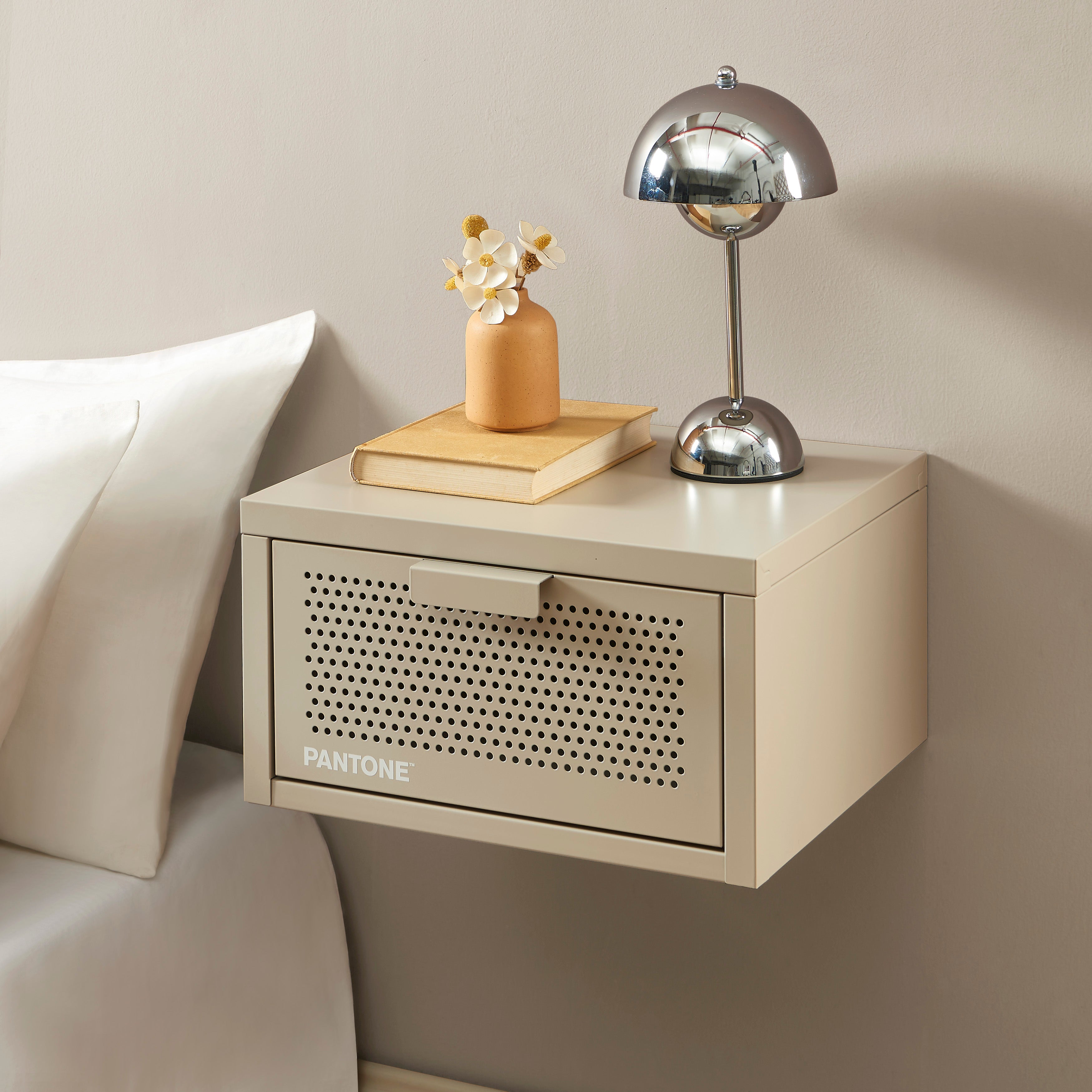 PANTONE® Metal Wall-Mounted Nightstand – Taupe